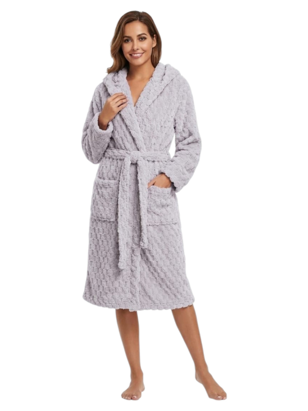 Image for Women's Faux Fur Sleepwear Robe&Belt,Grey