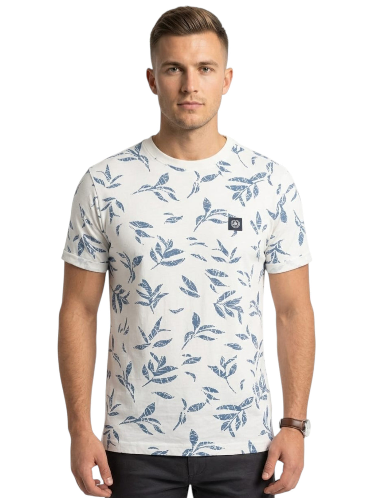 Image for Men's Blue Printed Top,White