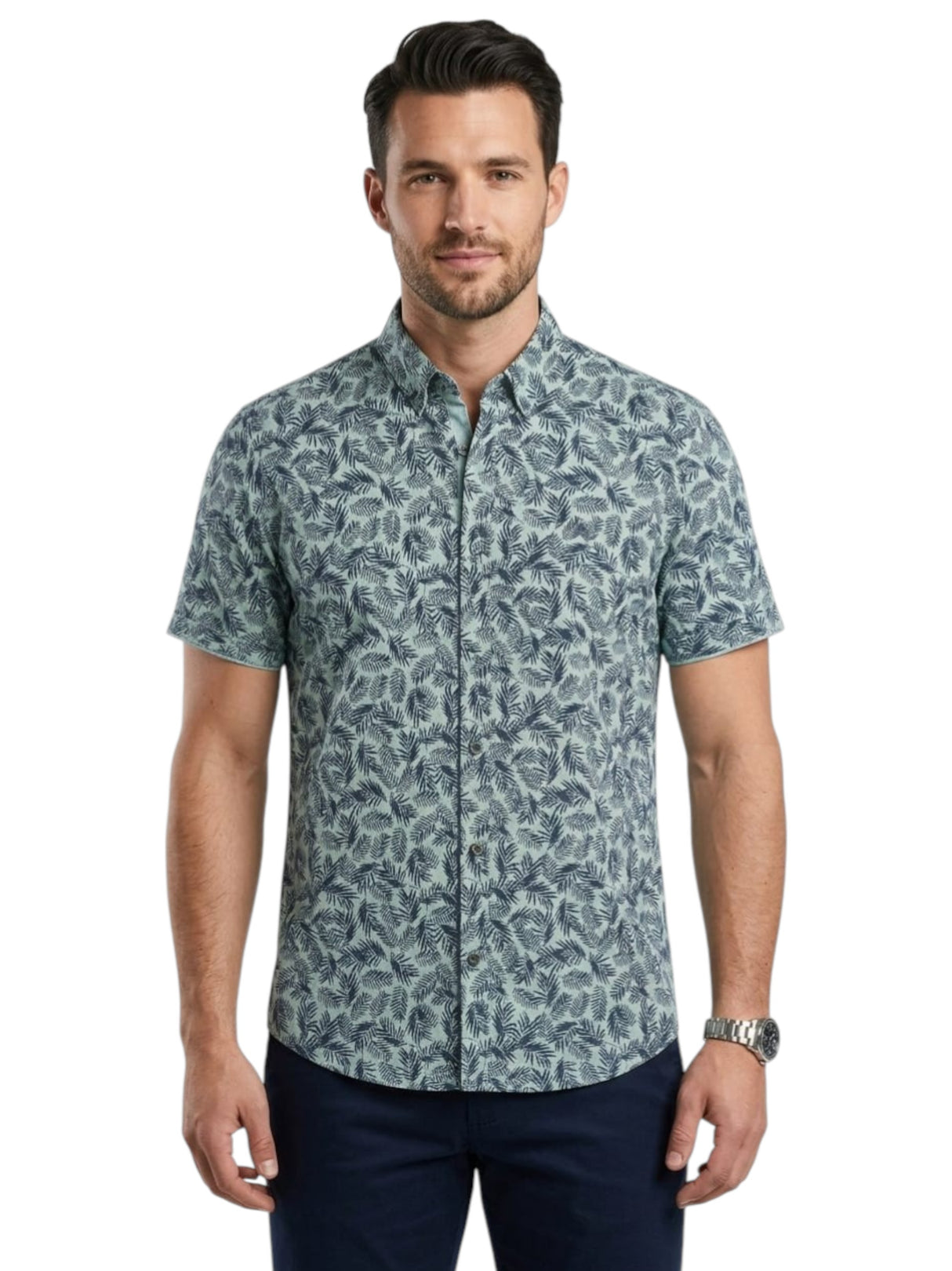 Image for Men's Printed Dress Shirt,Aqua/Navy