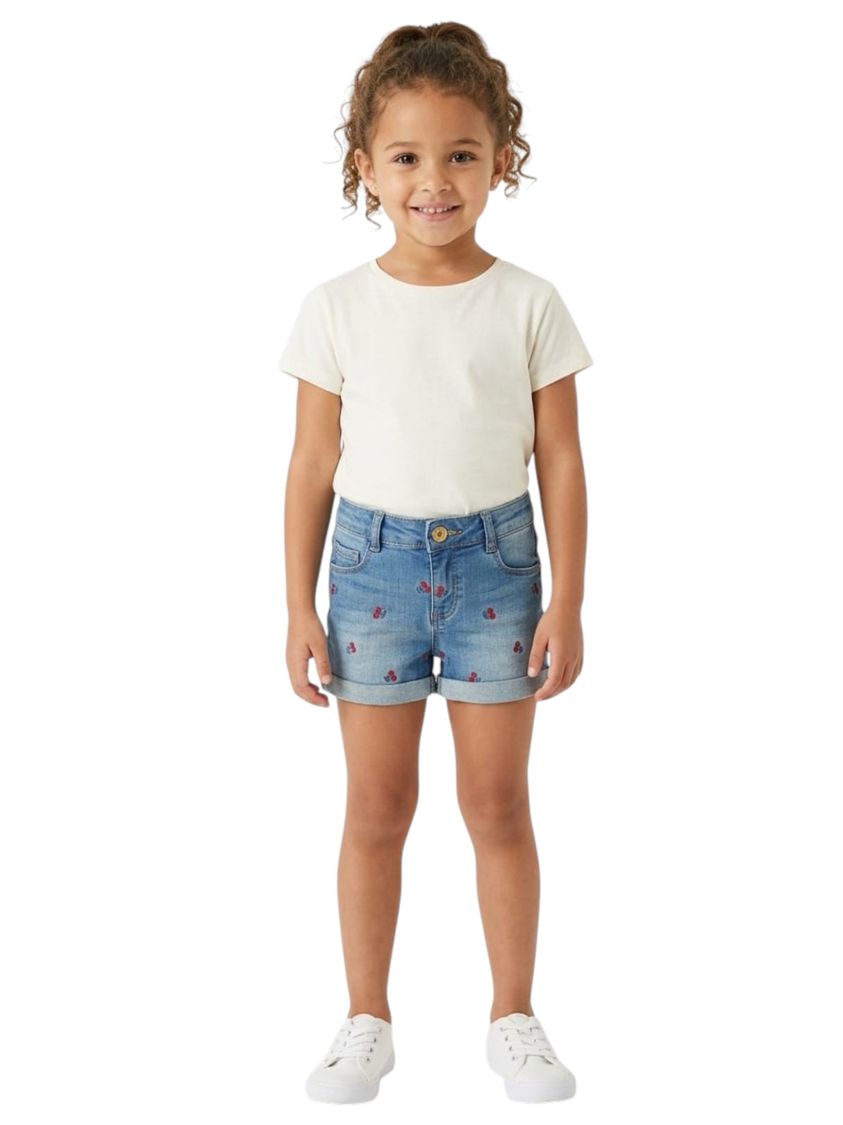 Image for Kids Girl's Cherry Embroidered Jeans Short,Blue