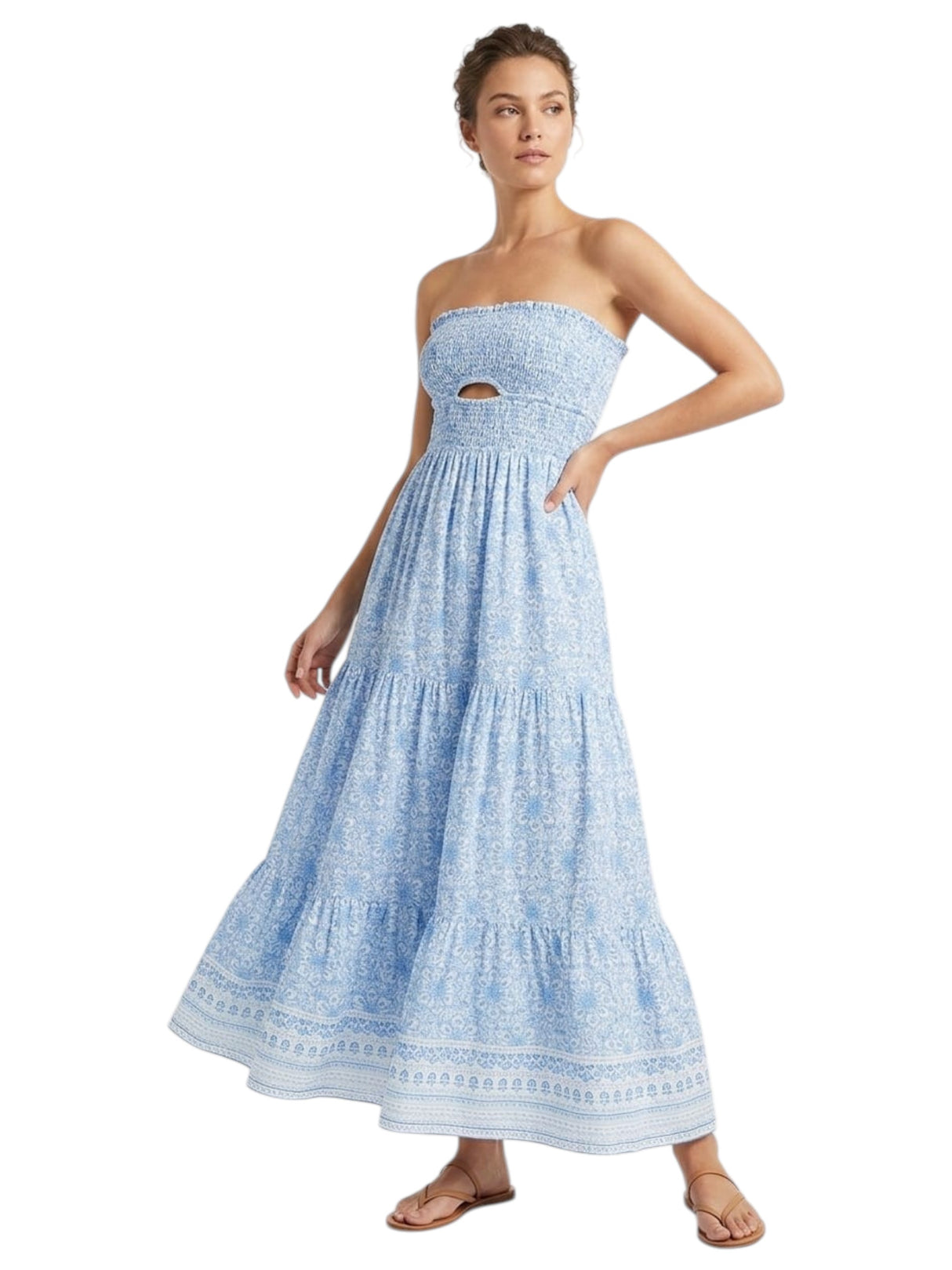 Image for Women's Printed Off Shoulders Dress,Blue
