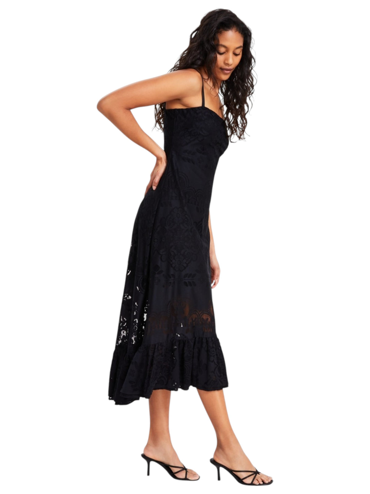 Image for Women's Floral Knitted Lace Dress,Black