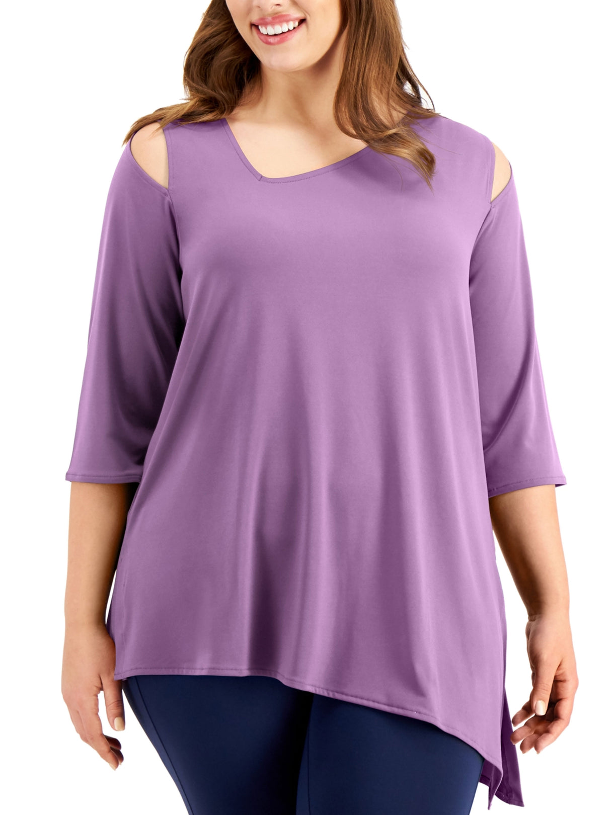 Image for Women's Plain Cold Shoulder Top,Purple
