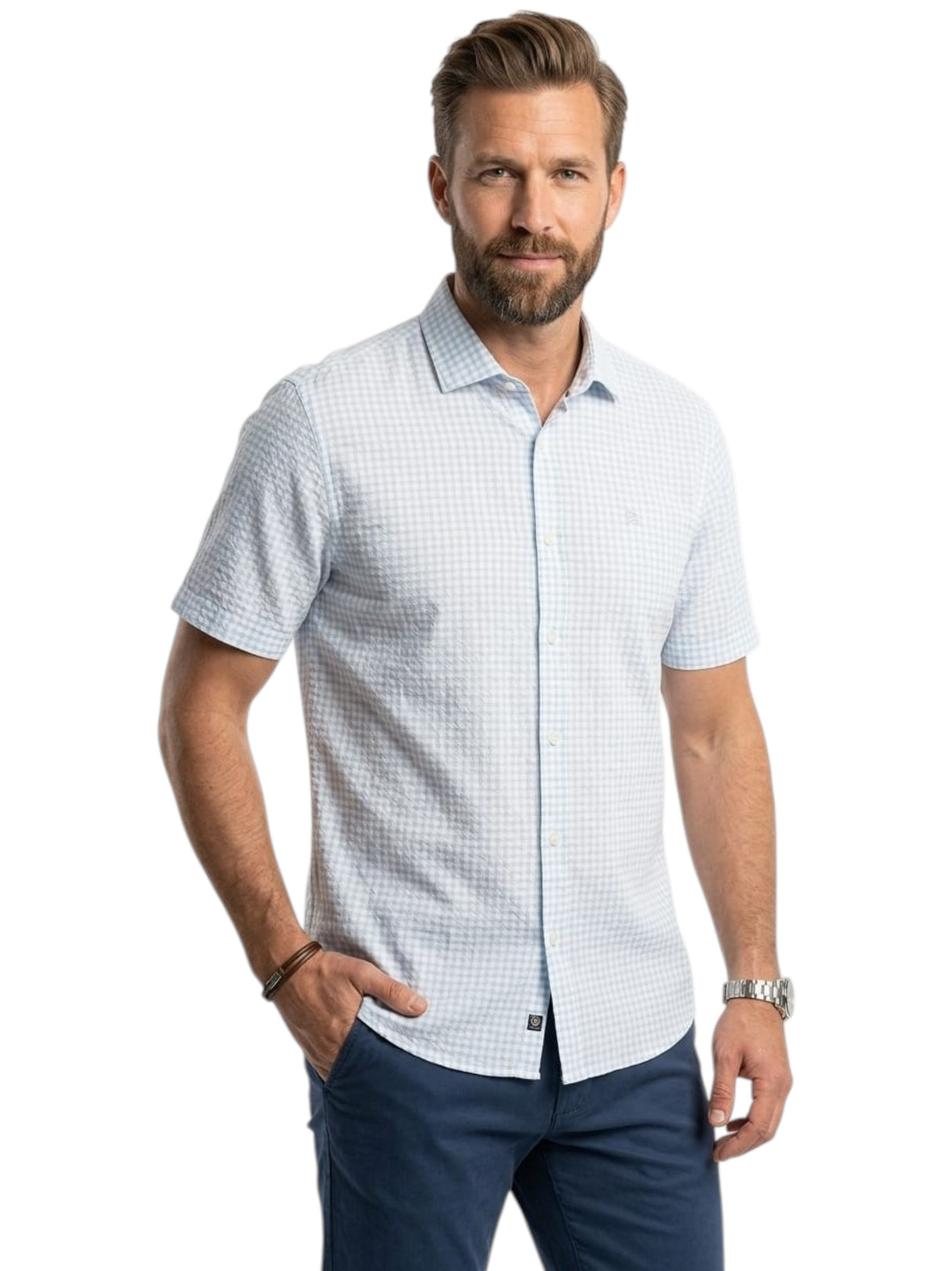 Image for Men's Plaid Dress Shirt,White