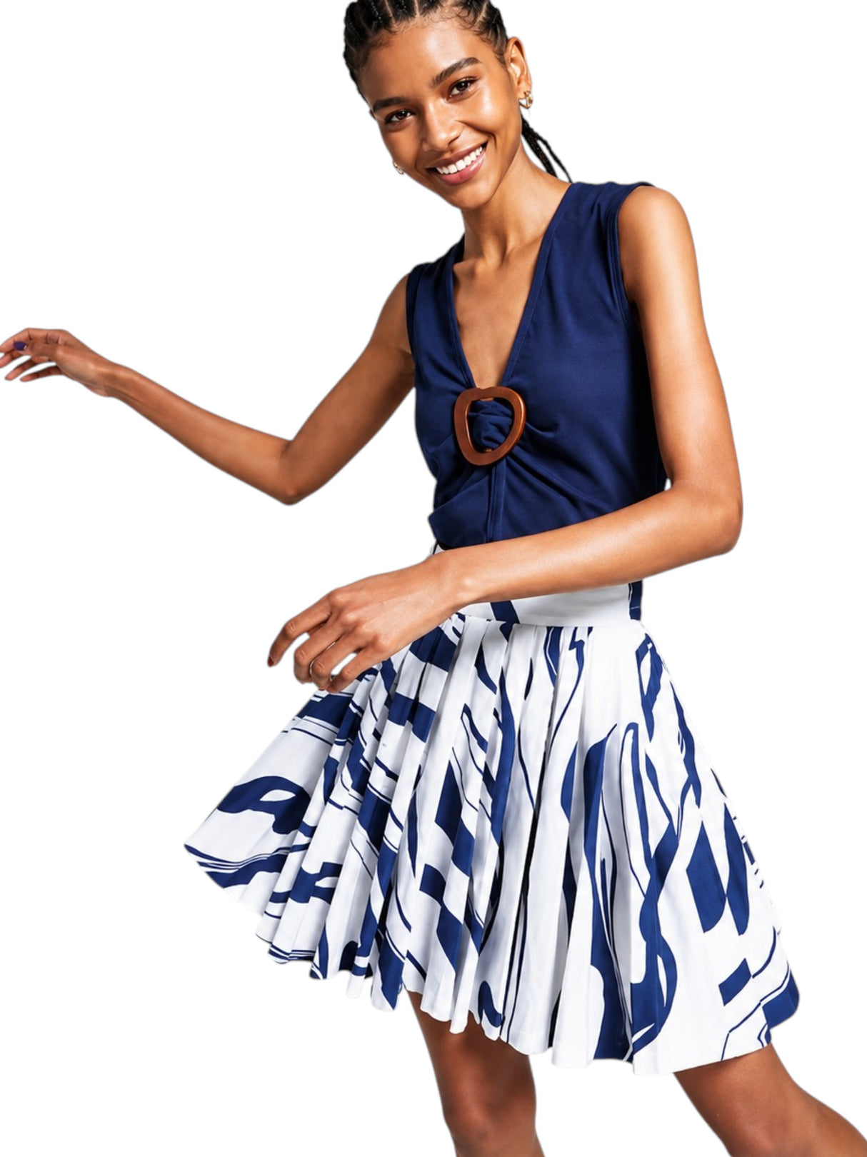 Image for Women's Printed Skirt,White/Navy