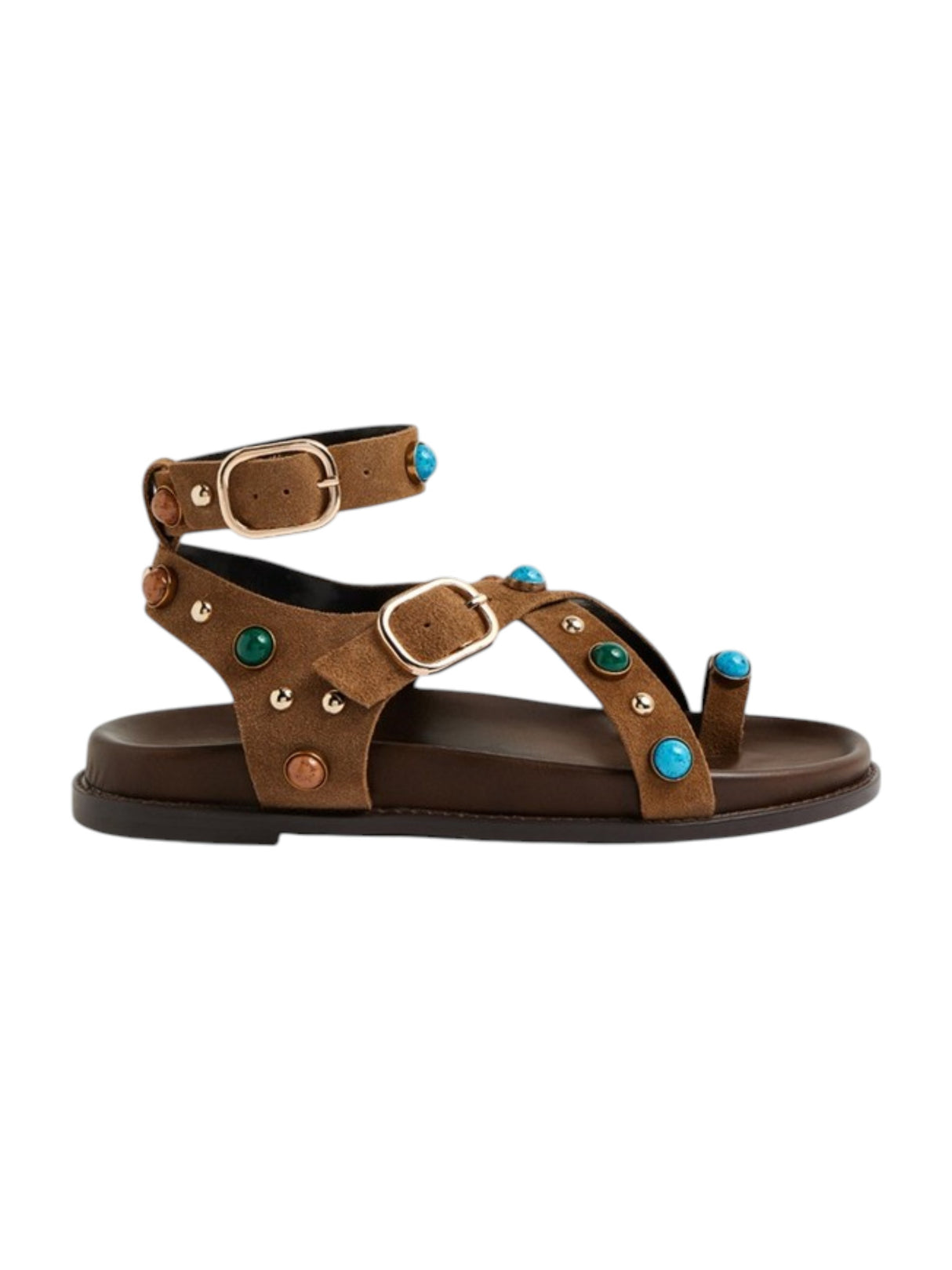 Image for Women's Ribbed Multicolored Studes Sandals,Brown