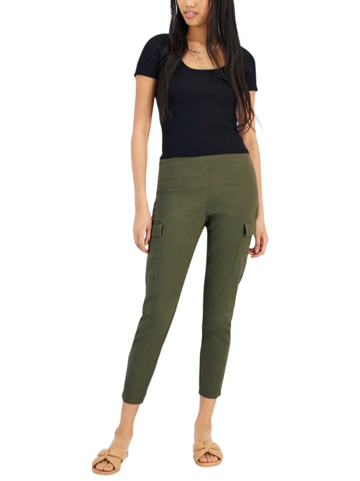 Image for Women's Plain Solid Cargo Pant,Dark Olive
