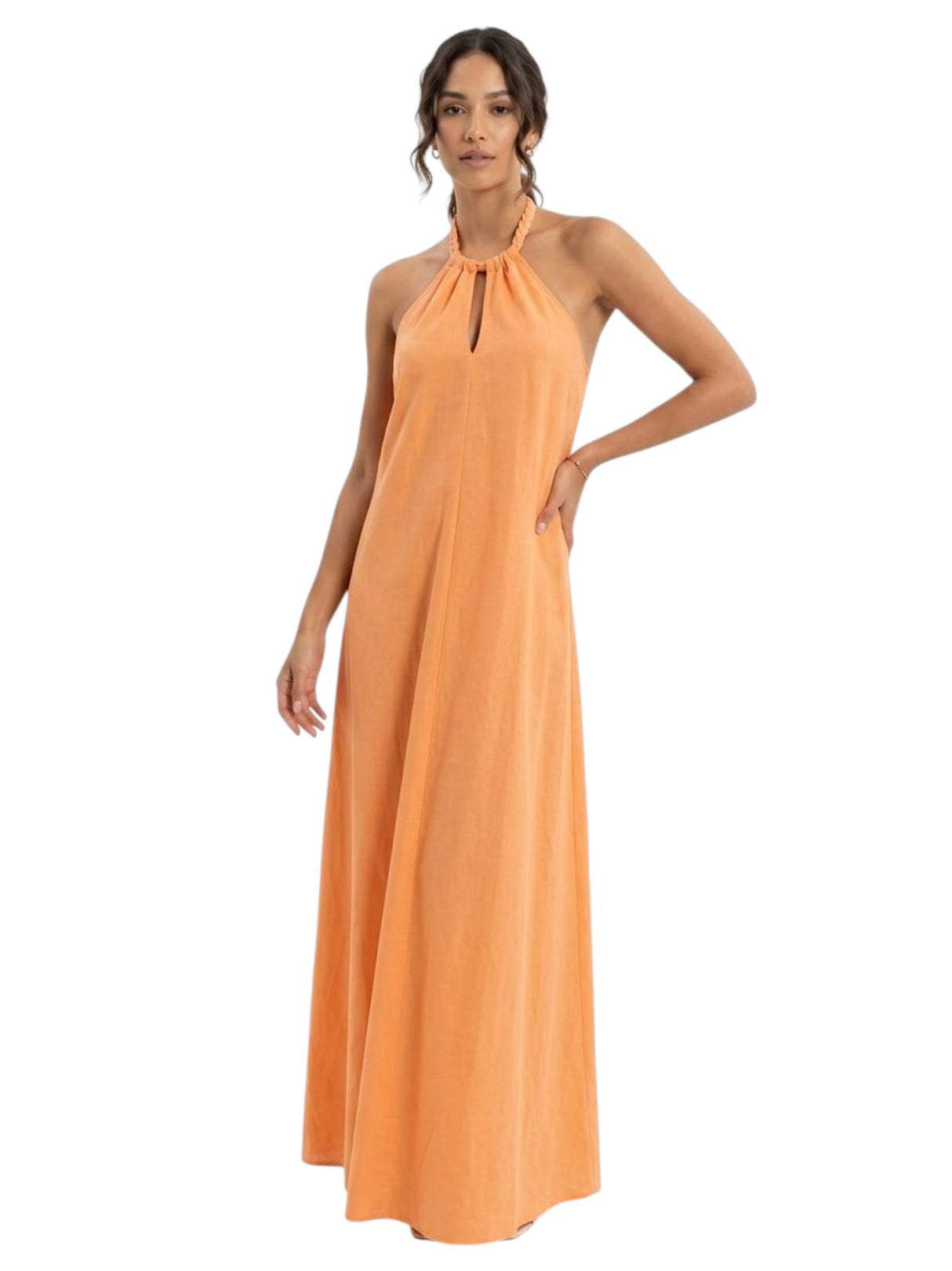 Image for Women's Plain Solid Open Back Dress,Orange
