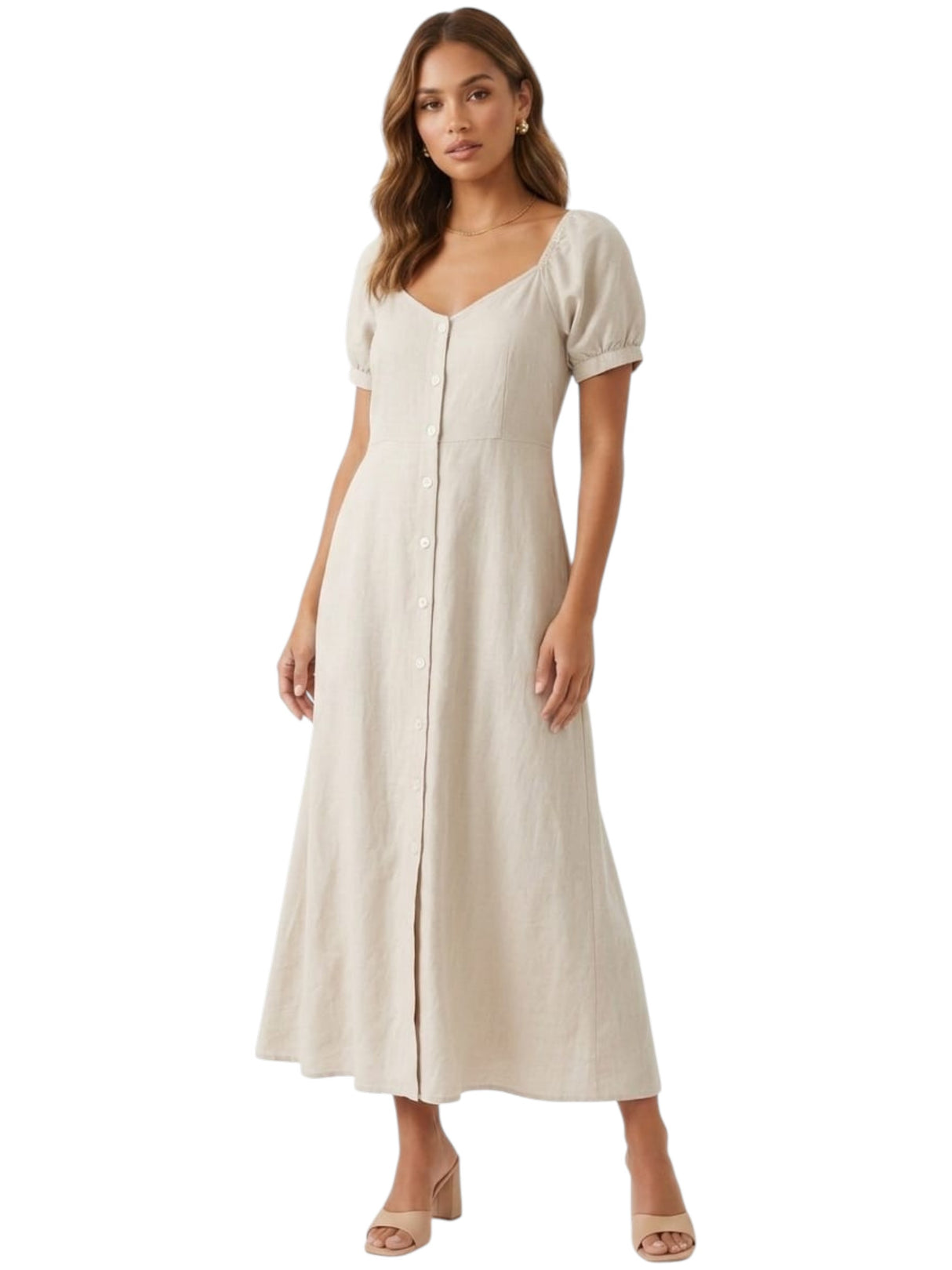 Image for Women's Plain Solid Dress,Beige