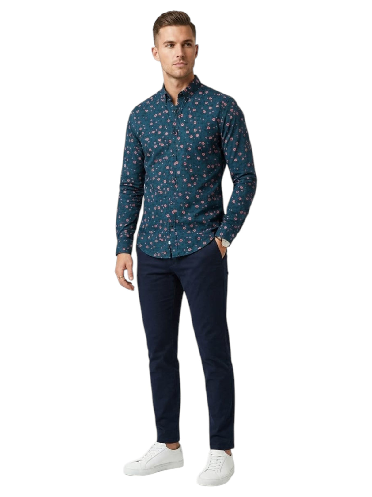 Image for Men's Printed Dress Shirt,Navy