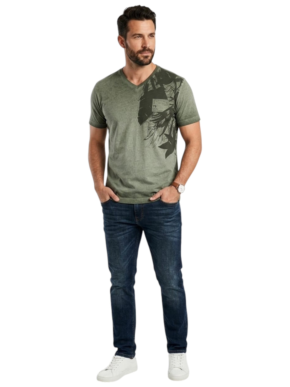 Image for Men's Printed Top,Dusty Olive