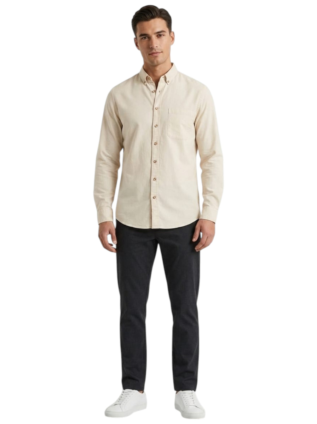 Image for Men's Plain Dress Shirt,Light Beige