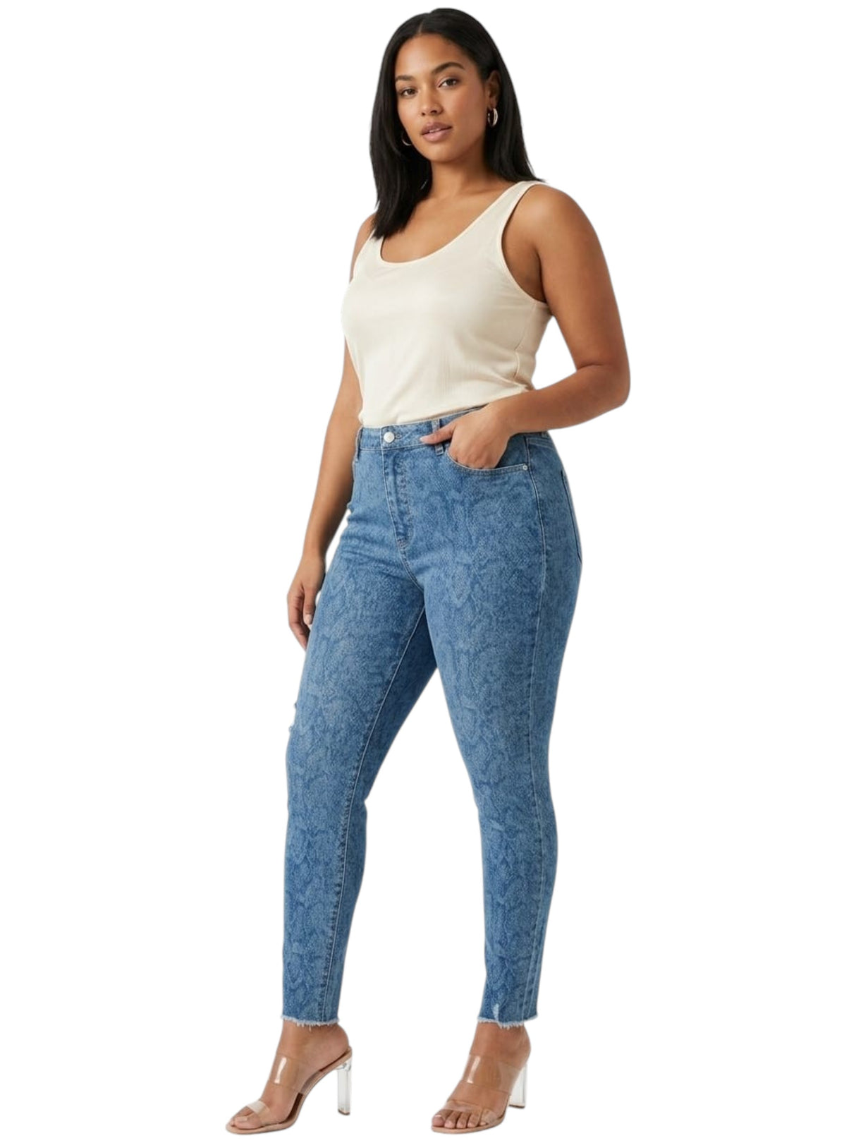 Image for Women's Printed Ripped Jeans,Blue