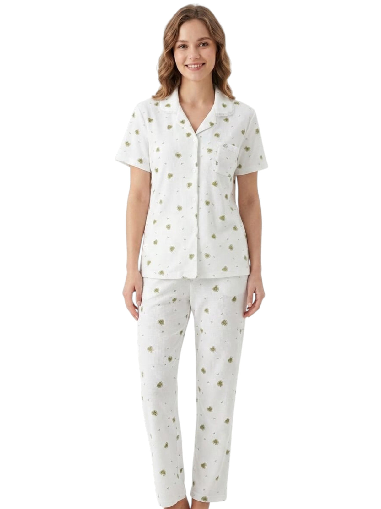 Image for Women's Olive Printed Sleepwear Set,White