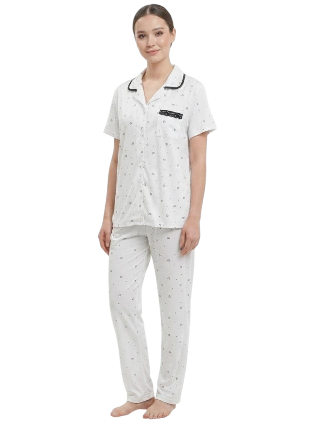 Image for Women's Printed Pajama Set,White