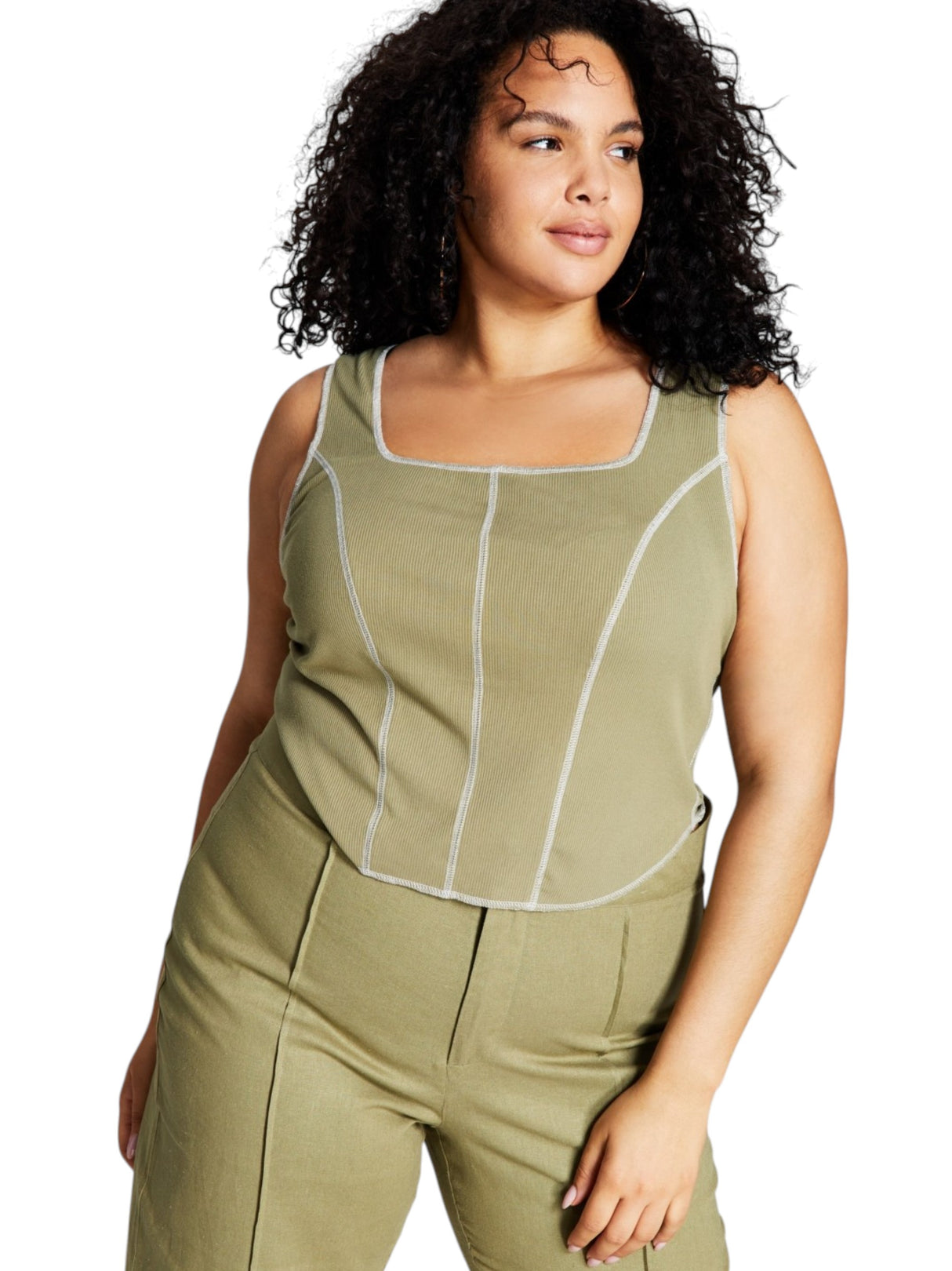 Image for Women's Ribbed Top,Light Olive