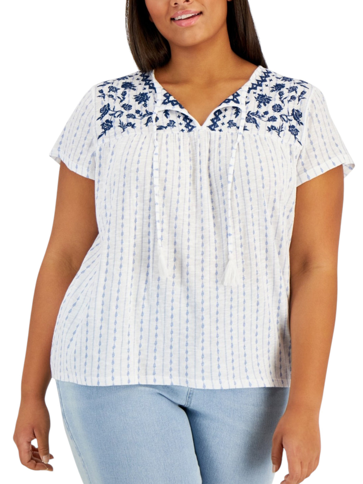 Image for Women's Printed Top,White/Navy