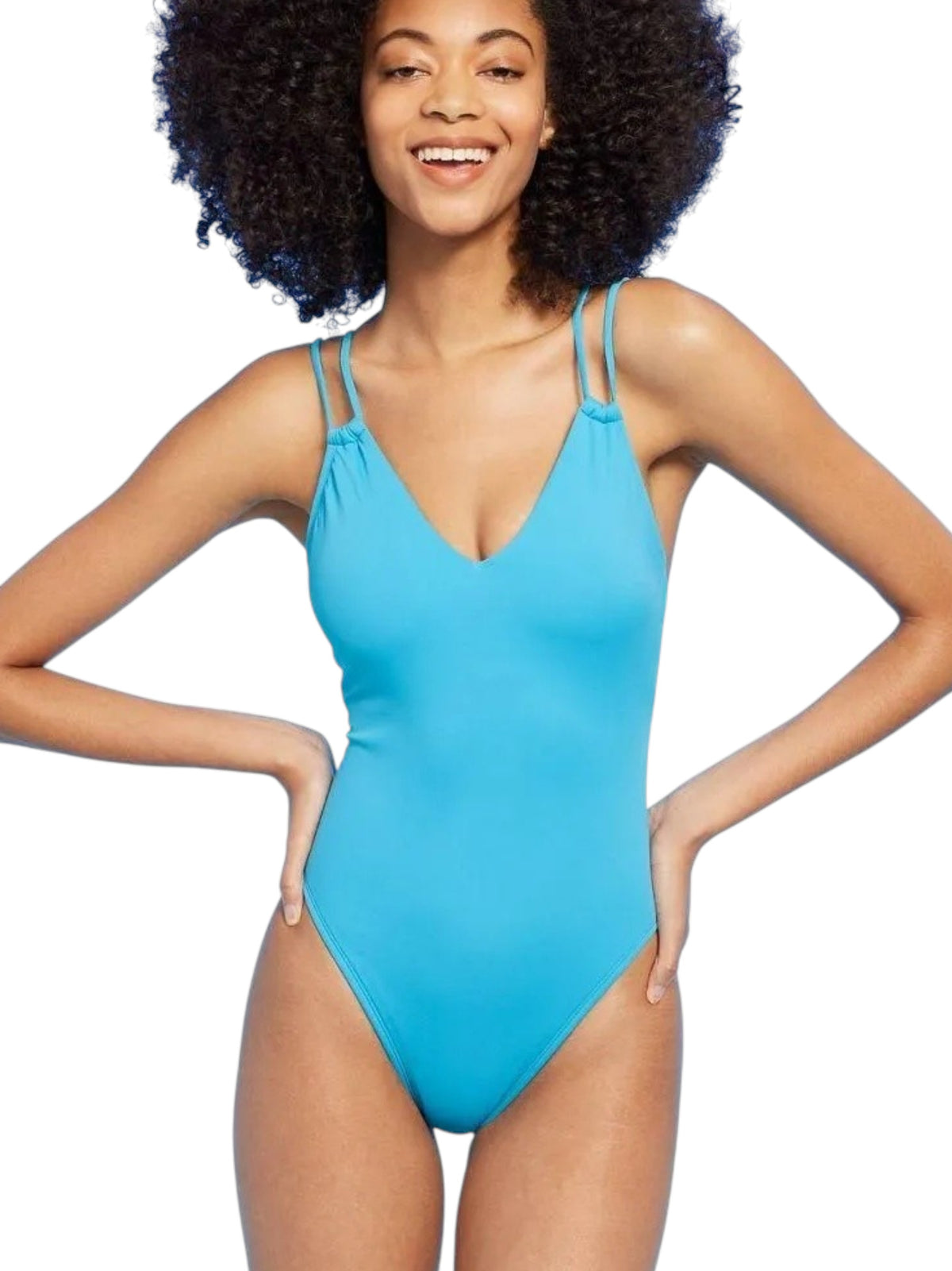 Image for Women's Plain Lace Up Tie Back One Piece Swimsuit,Blue