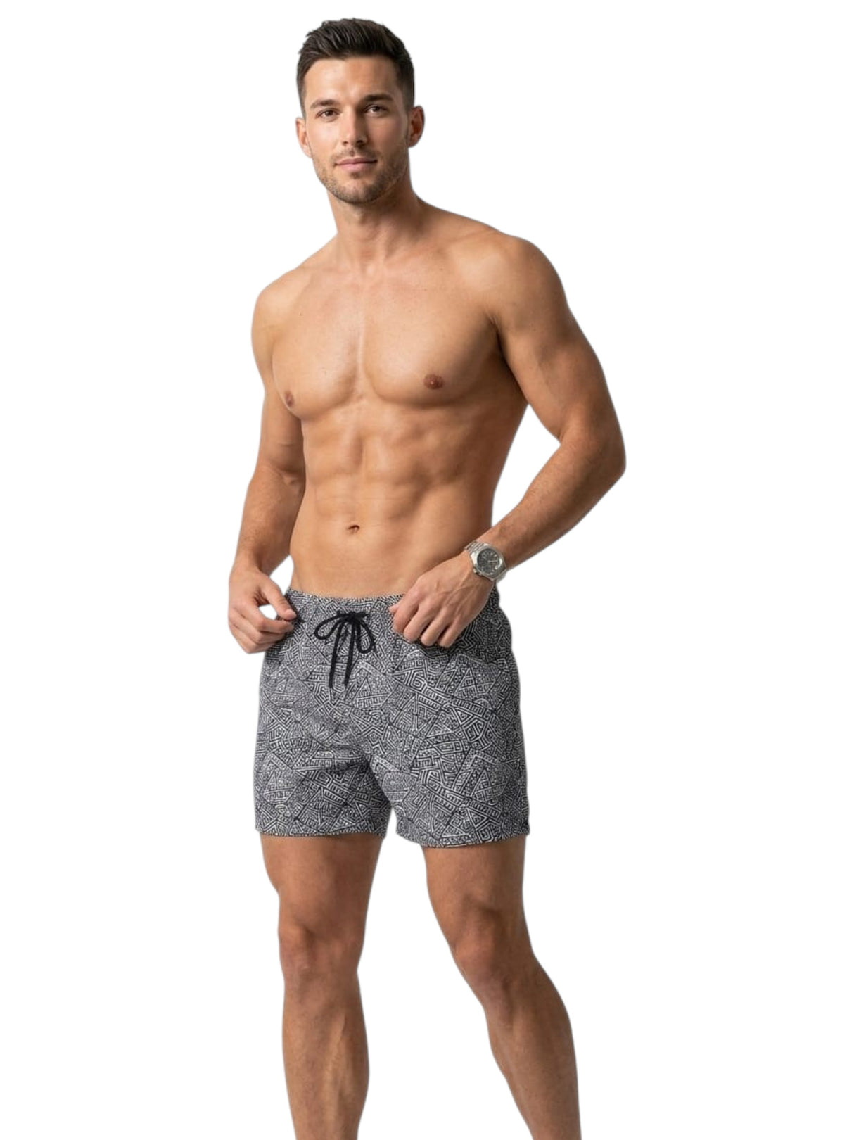 Image for Men's Printed Swim Short,White/Black
