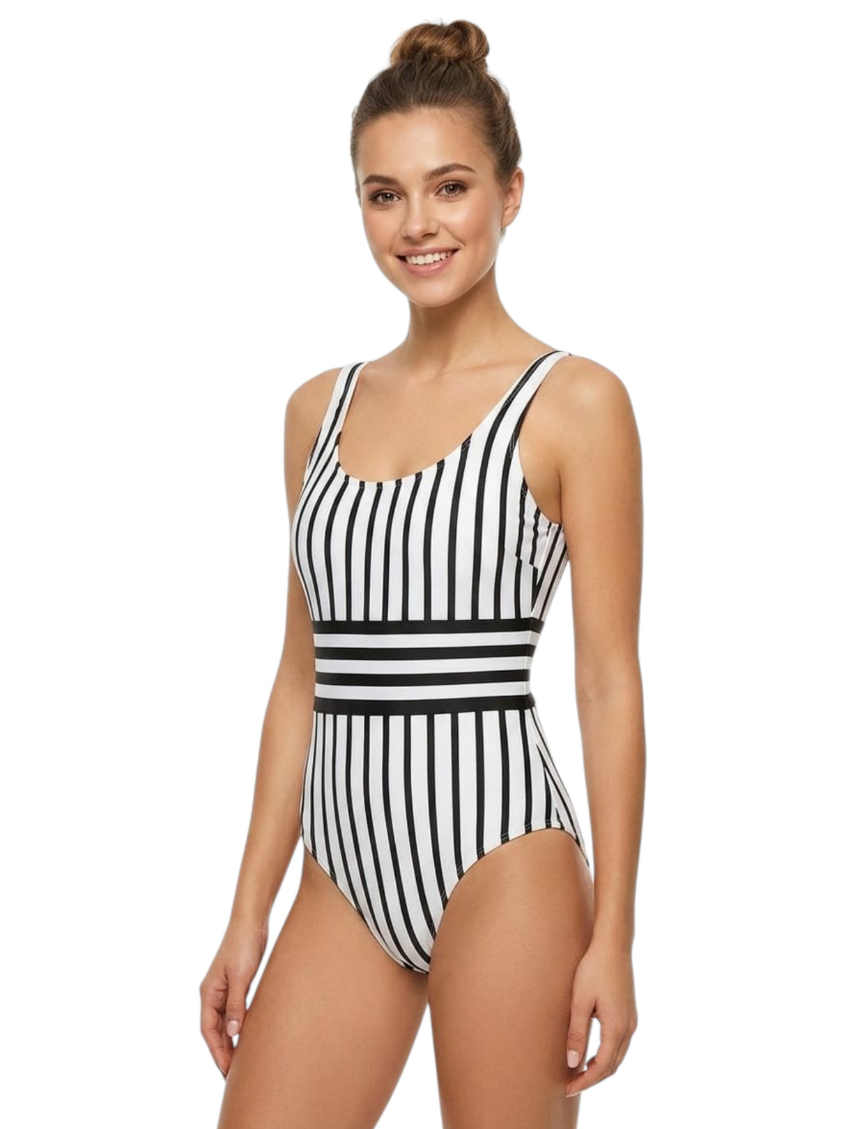 Image for Women's Striped One Piece Swimsuit,White/Black