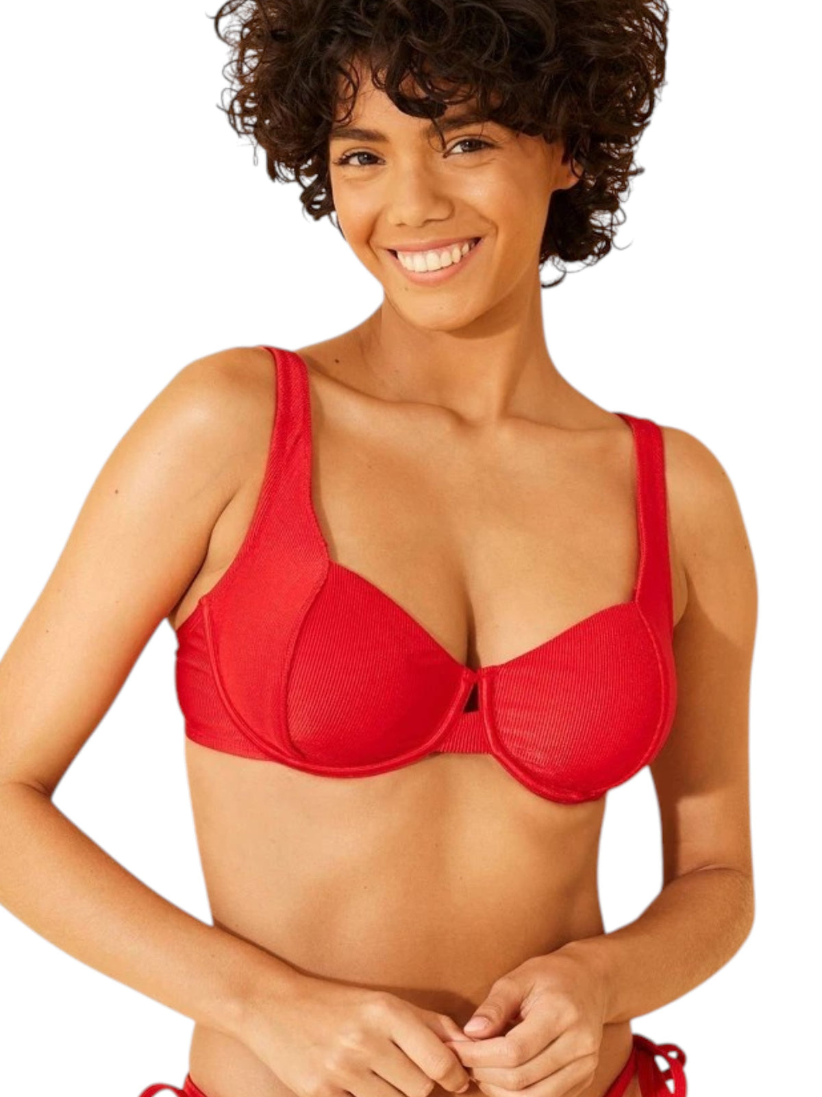 Image for Women's Shiny Ribbed Bikini Top,Red