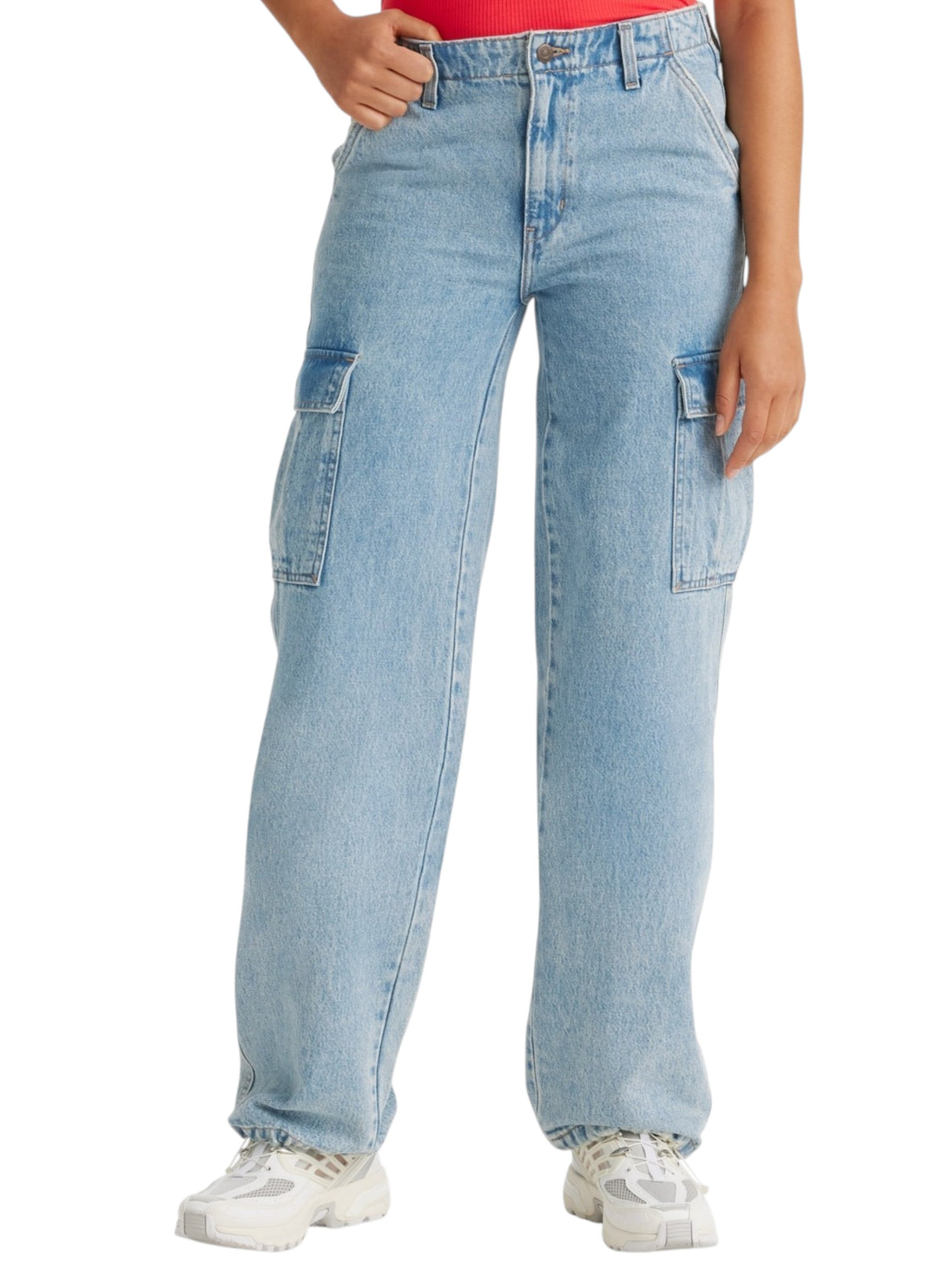 Image for Women's Plain Solid Cargo Jeans,Blue