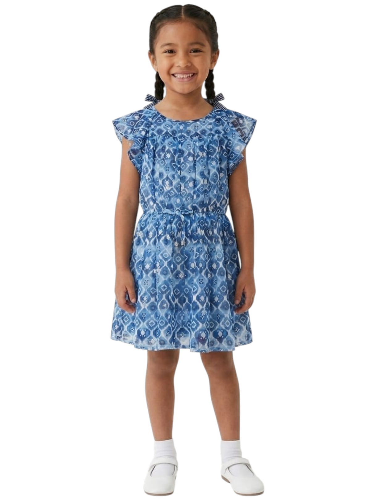 Image for Kids Girl's Printed Dress,Blue/White