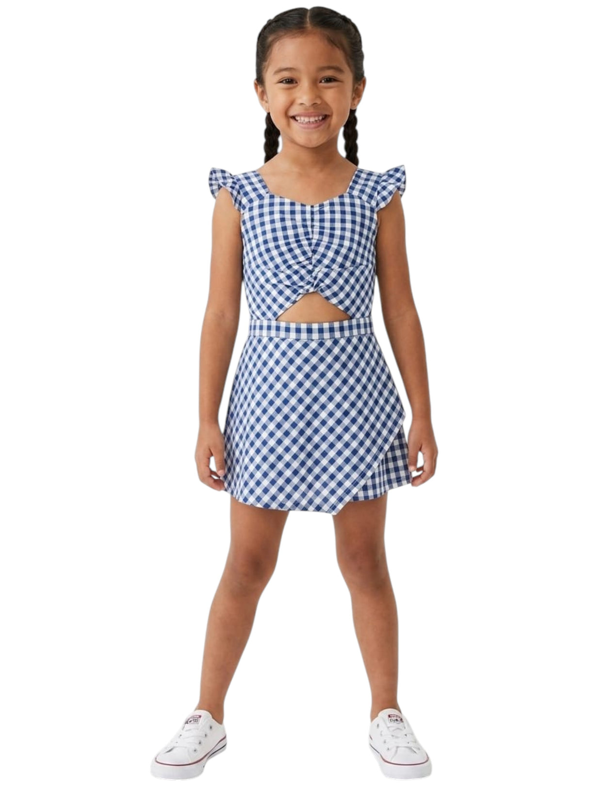 Image for Kids Girl's Plaid Jumpsuit,Navy/White