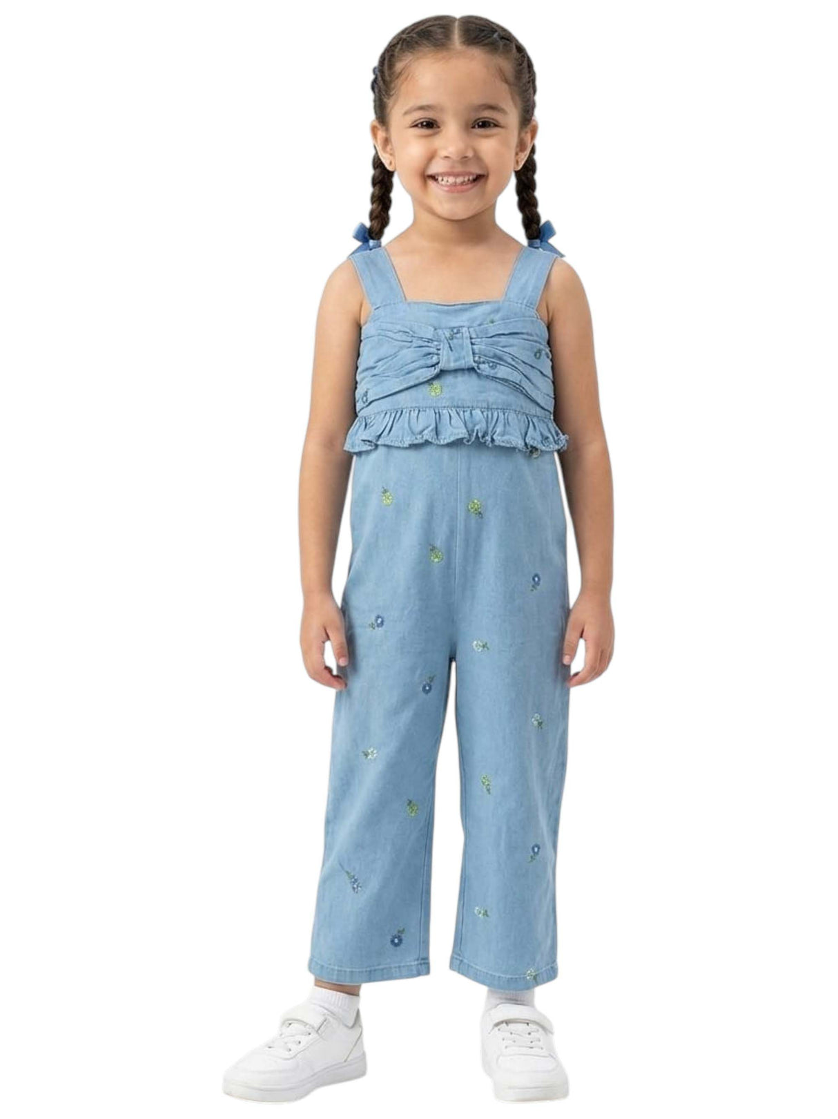 Image for Kids Gril's Floral Printed Jumpsuit,Blue