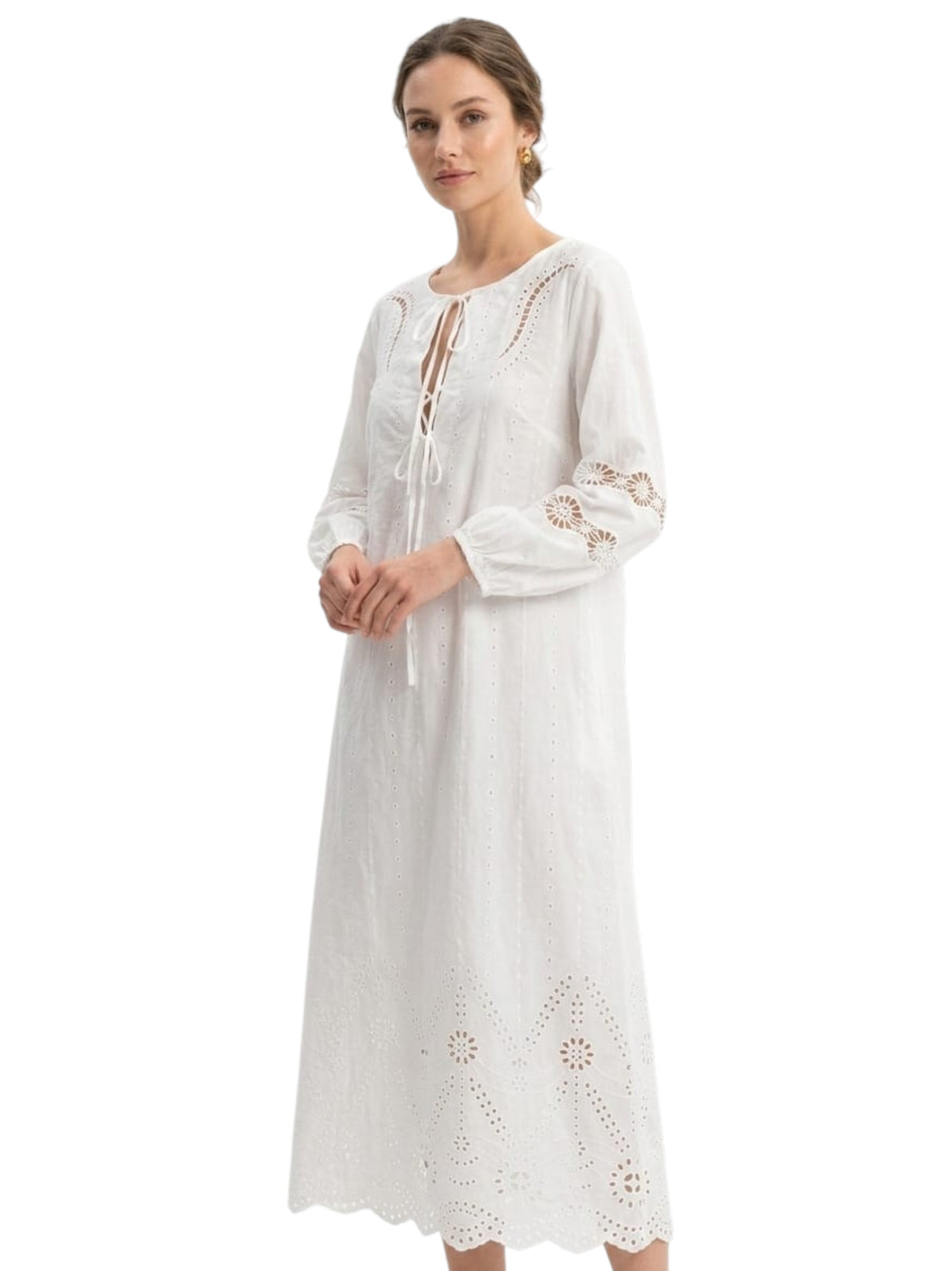 Image for Women's Plain Broderie Anglaise Dress,White