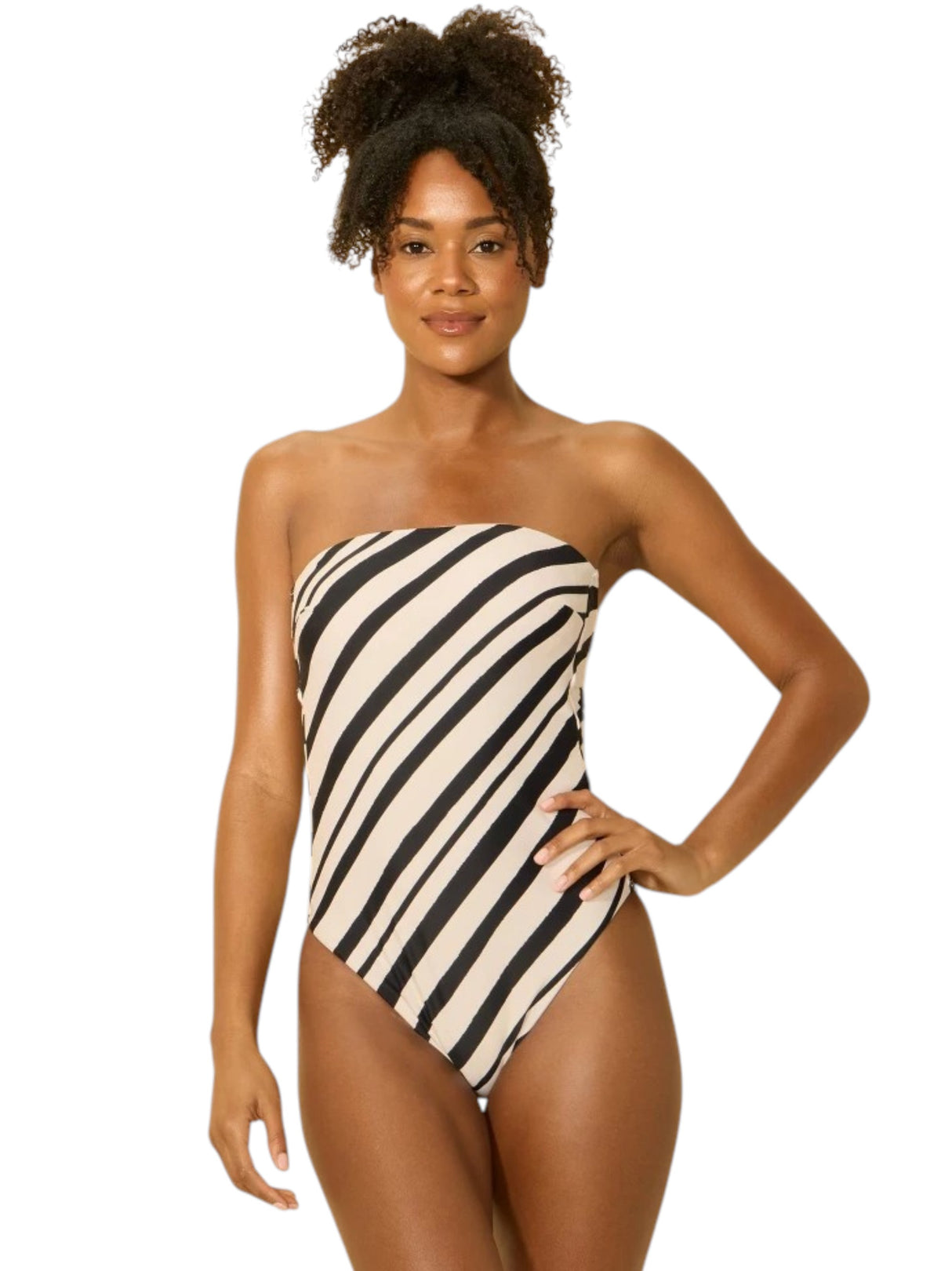 Image for Women's Black Stripped One Pieces Swimsuit&Remvable Straps,Off White