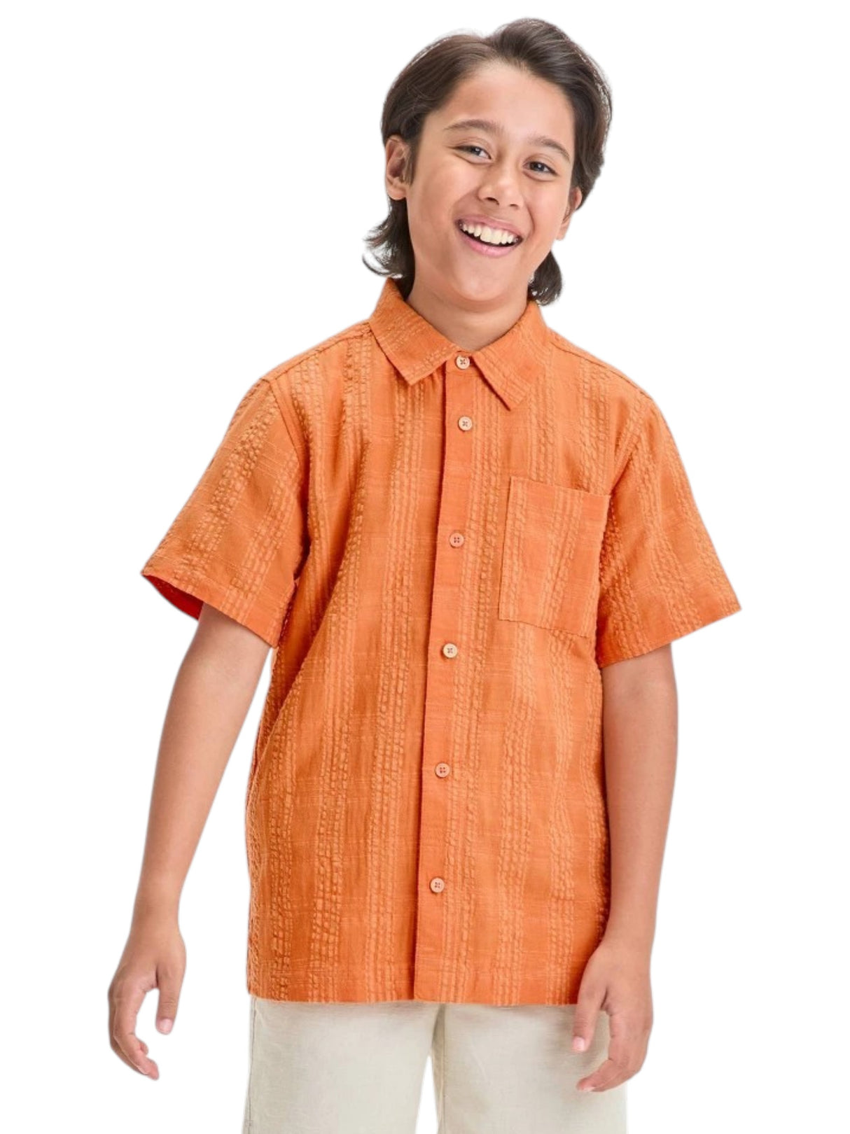 Image for Kids Boy's Textured Dress Shirt,Orange