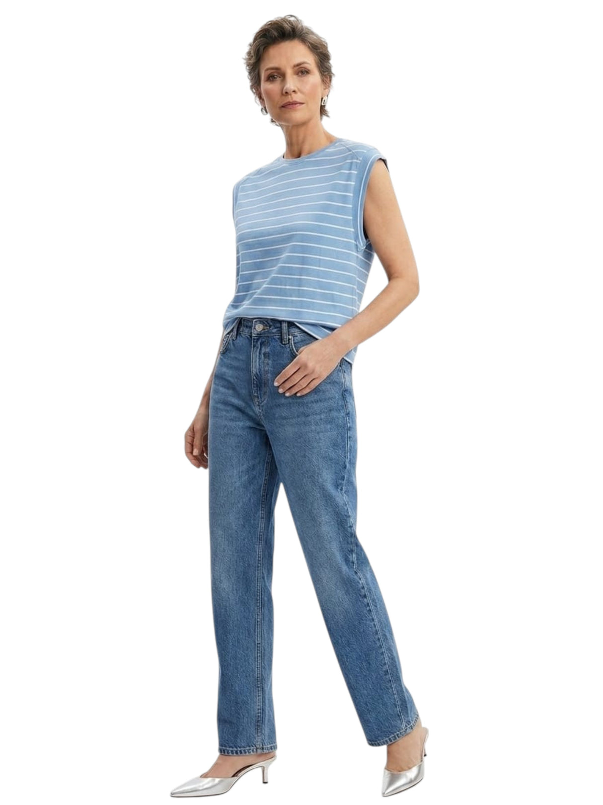 Image for Women's Striped Top,Blue/White