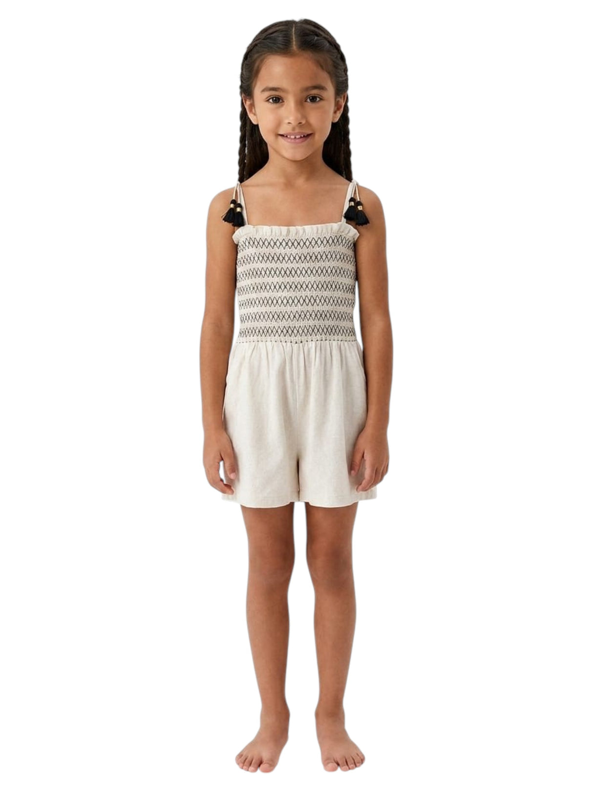Image for Kids Girl's Smocked Jumpsuit,Beige/Black