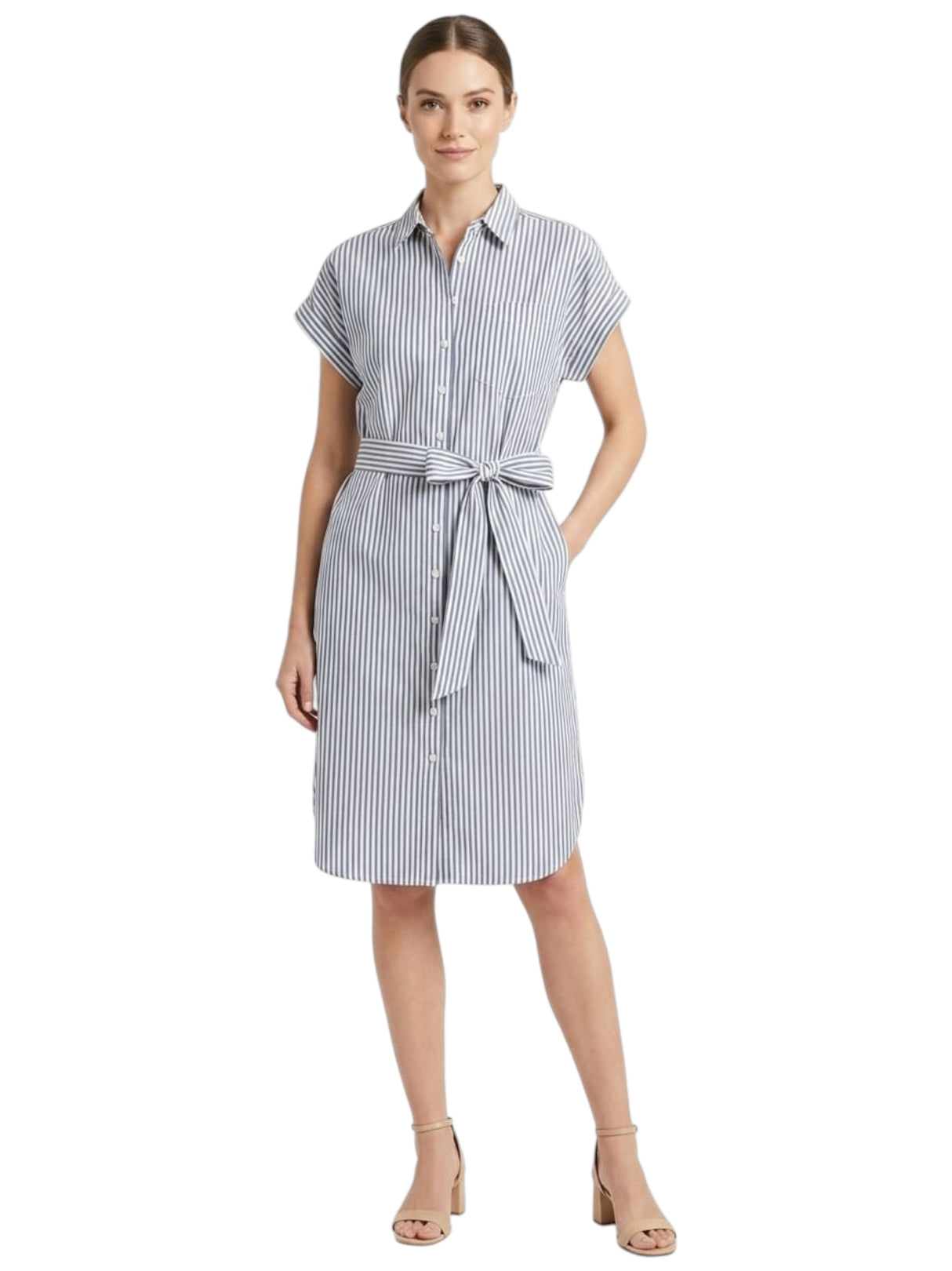Image for Women's Striped Dress,White/Dark Grey