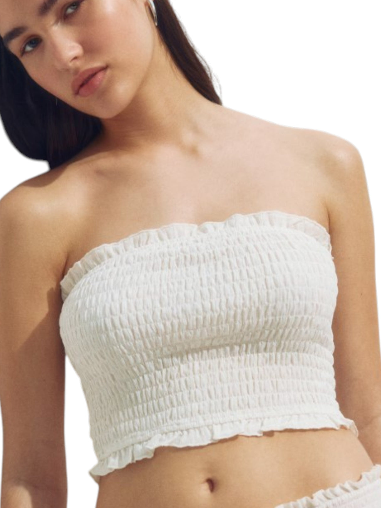Image for Women's Smocked Off Shoulders Crop Top,White