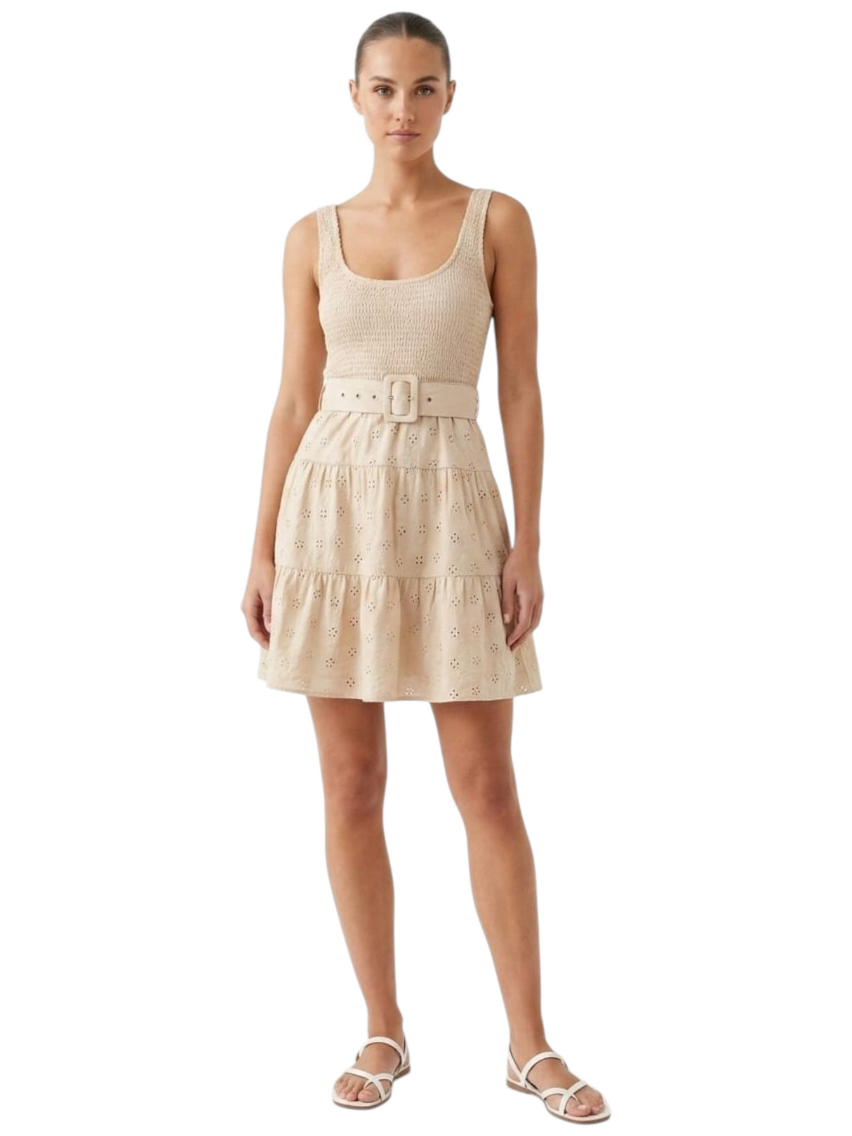 Image for Women's Open Textured Dress&Belt,Light Beige