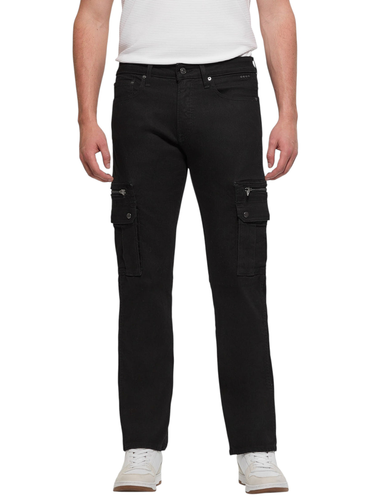 Image for Men's Plain Solid Cargo Jeans,Black