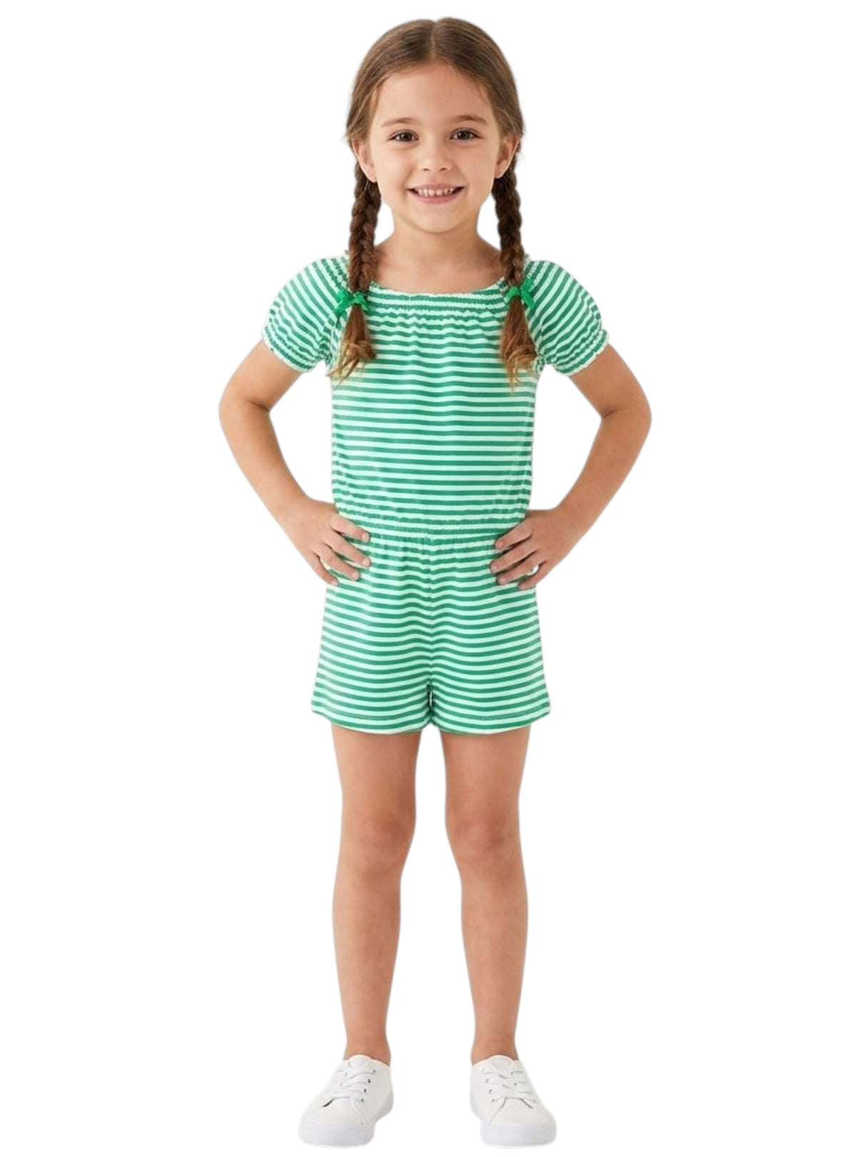 Image for Kids Girl's White Stripped Jumpsuit,Green