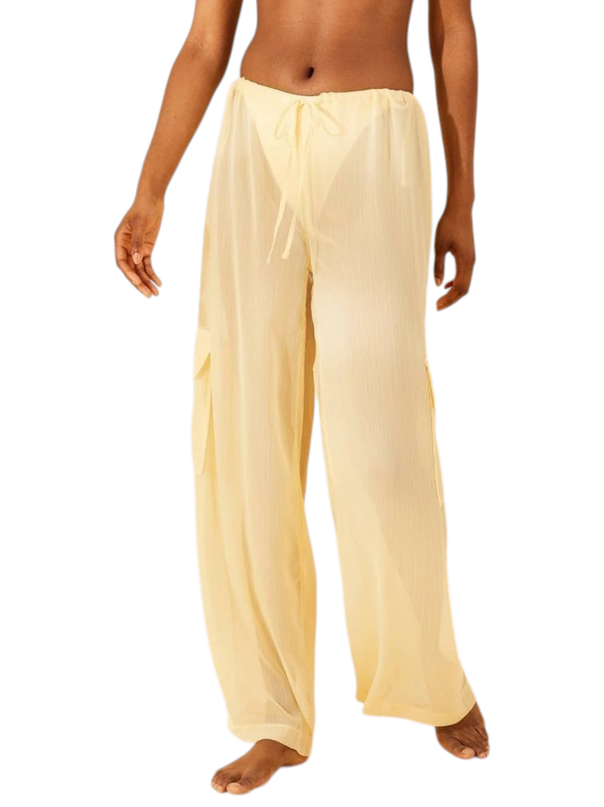 Image for Women's Textured Chiffon Cover up Pant,Yellow