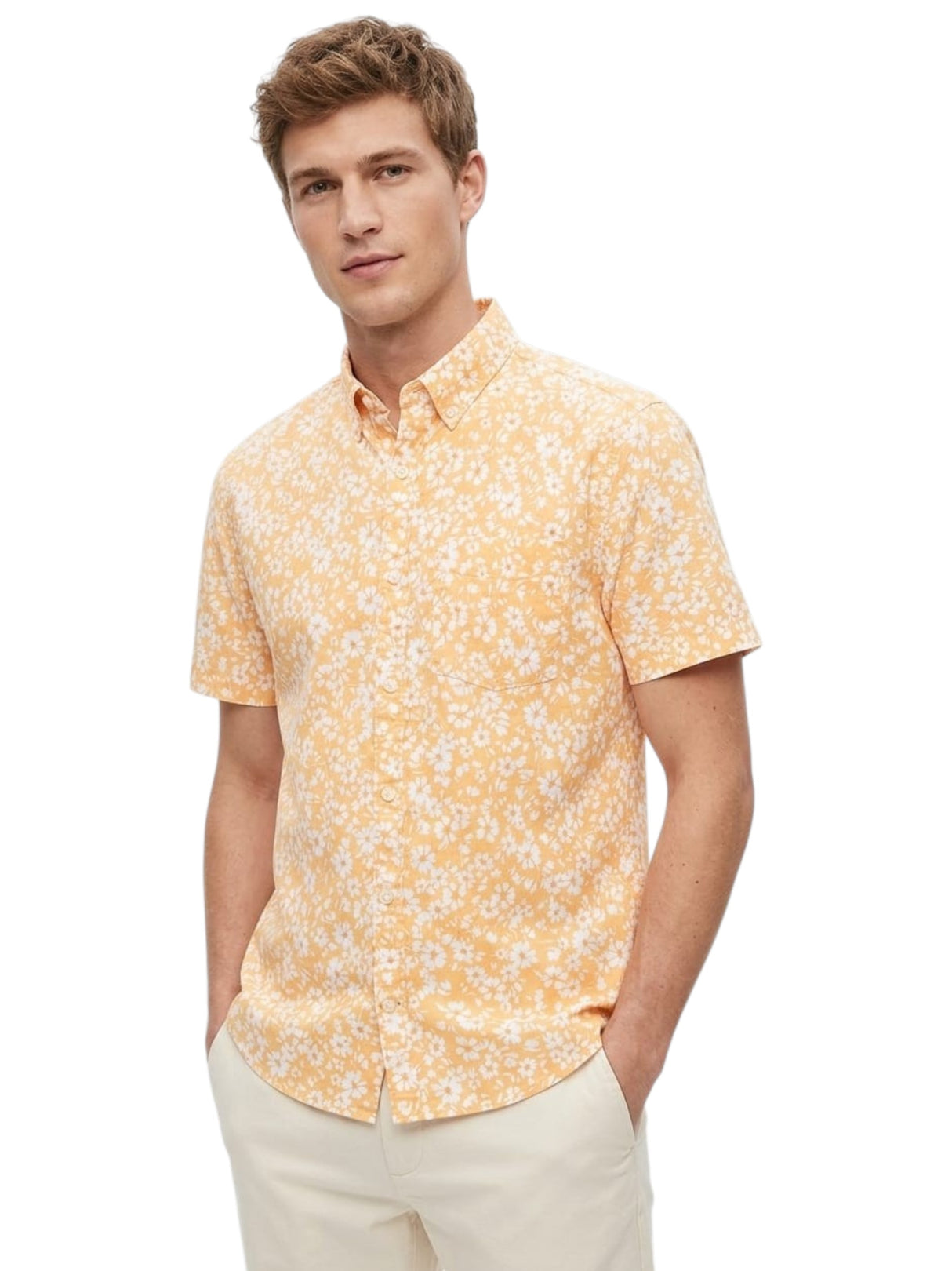 Image for Men's Floral Printed Dress Shirt,Orange