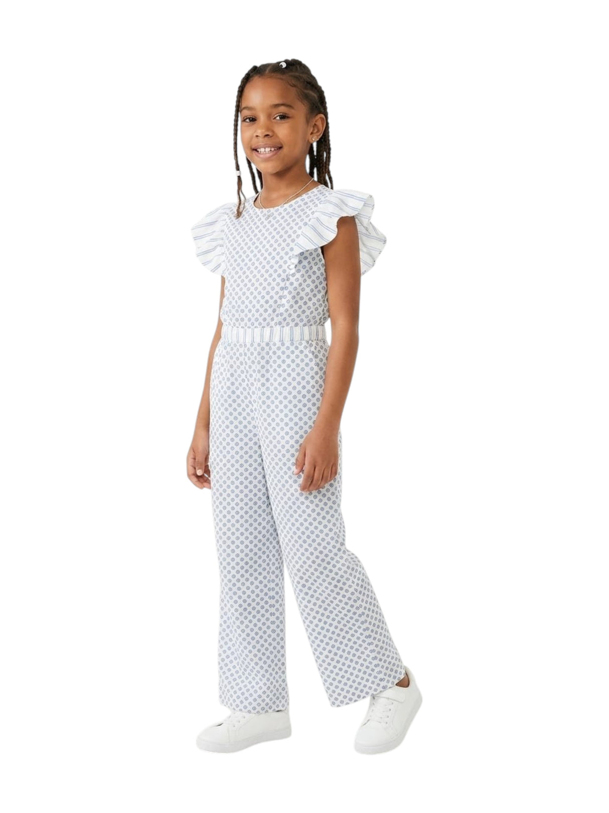 Image for Kids Girl's Printed Jumpsuit Open Back,White/Navy