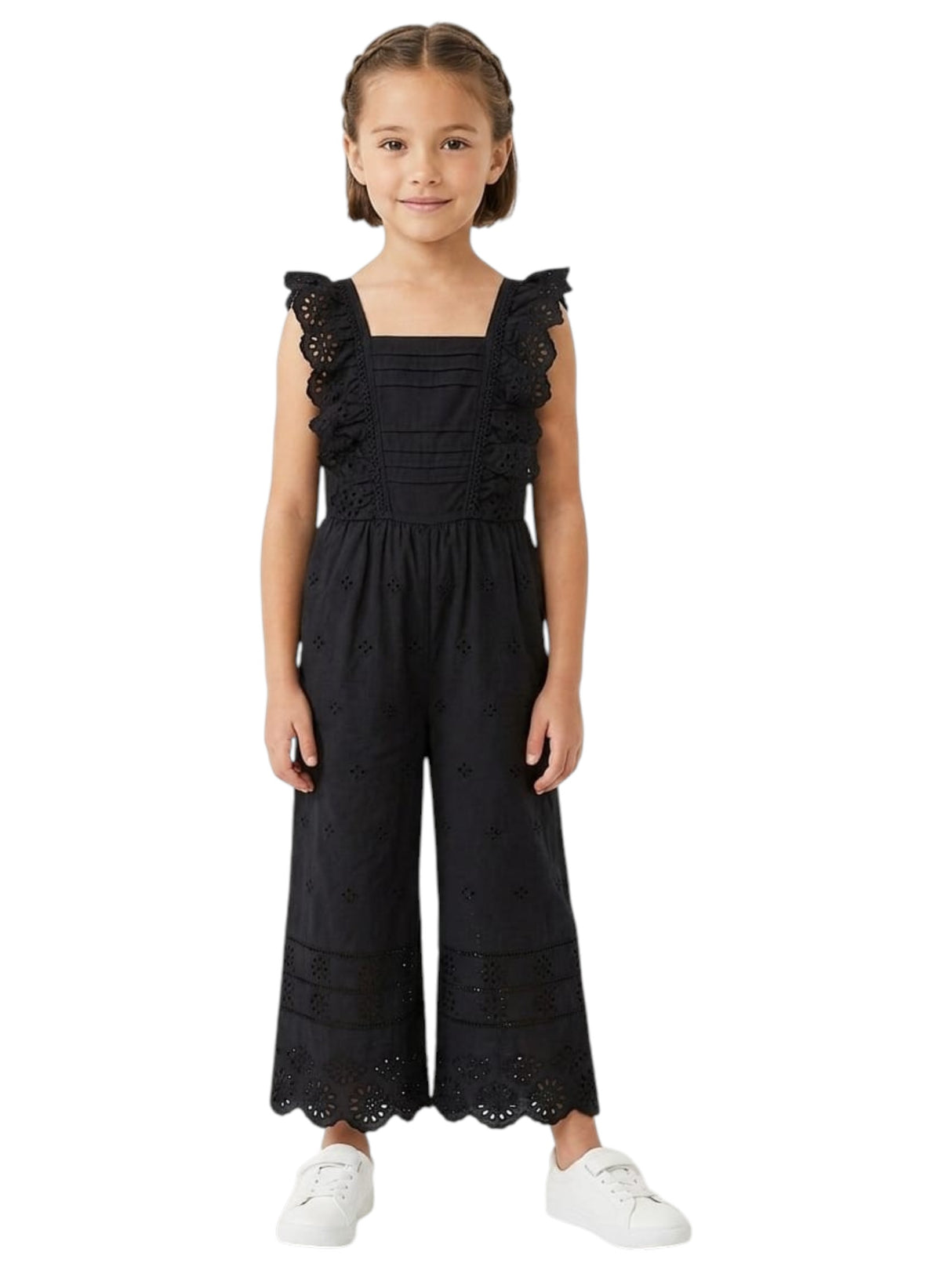 Image for Kids Girl's Plain Broderie Anglaise Jumpsuit,Black