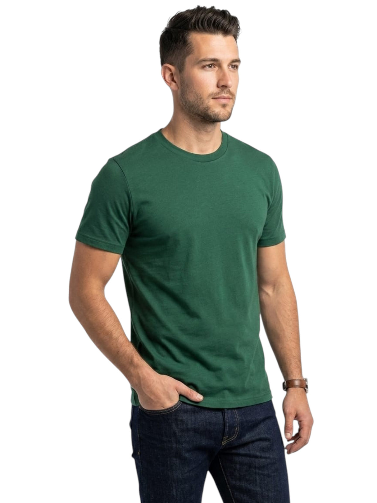 Image for Men's Plain Solid Top,Dark Green