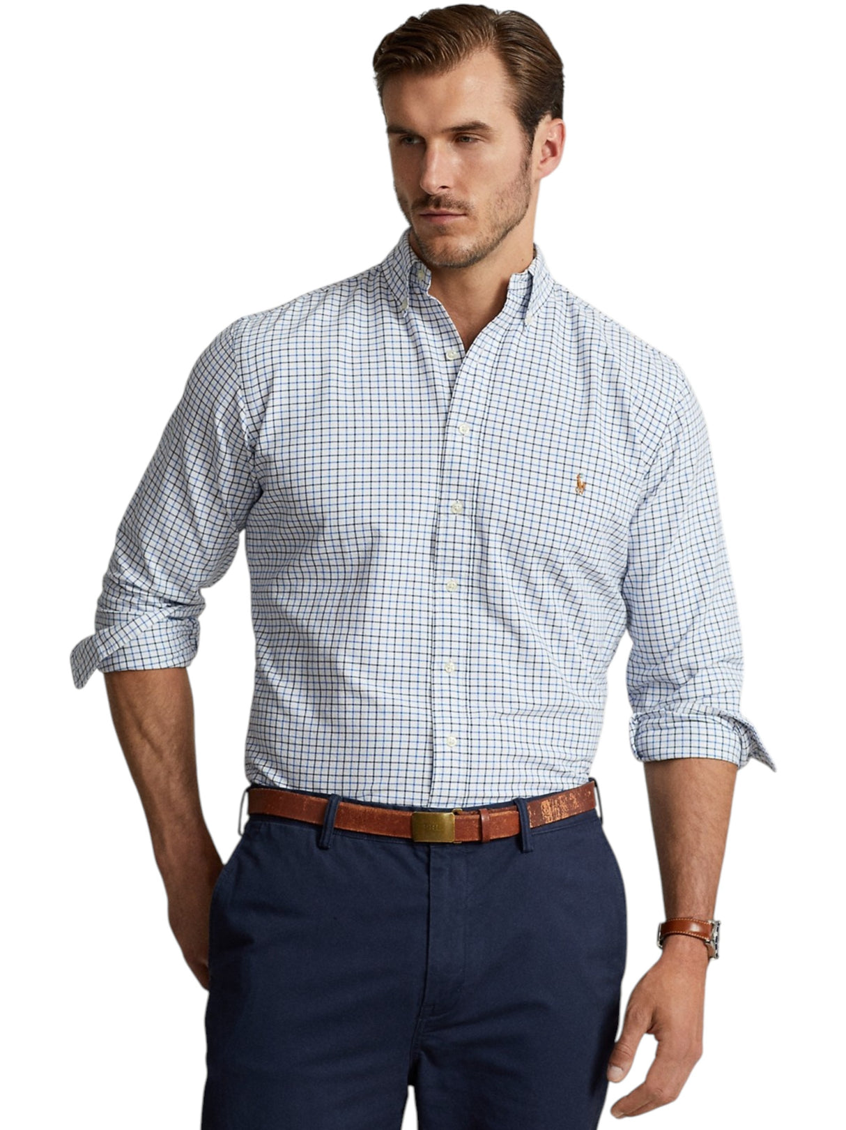 Image for Men's Plaid Dress Shirt,White