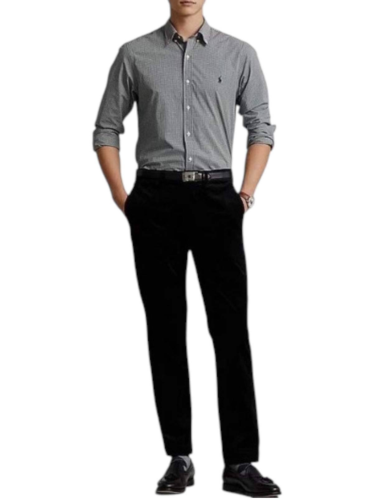 Image for Men's Plaid Dress Shirt,Black/White