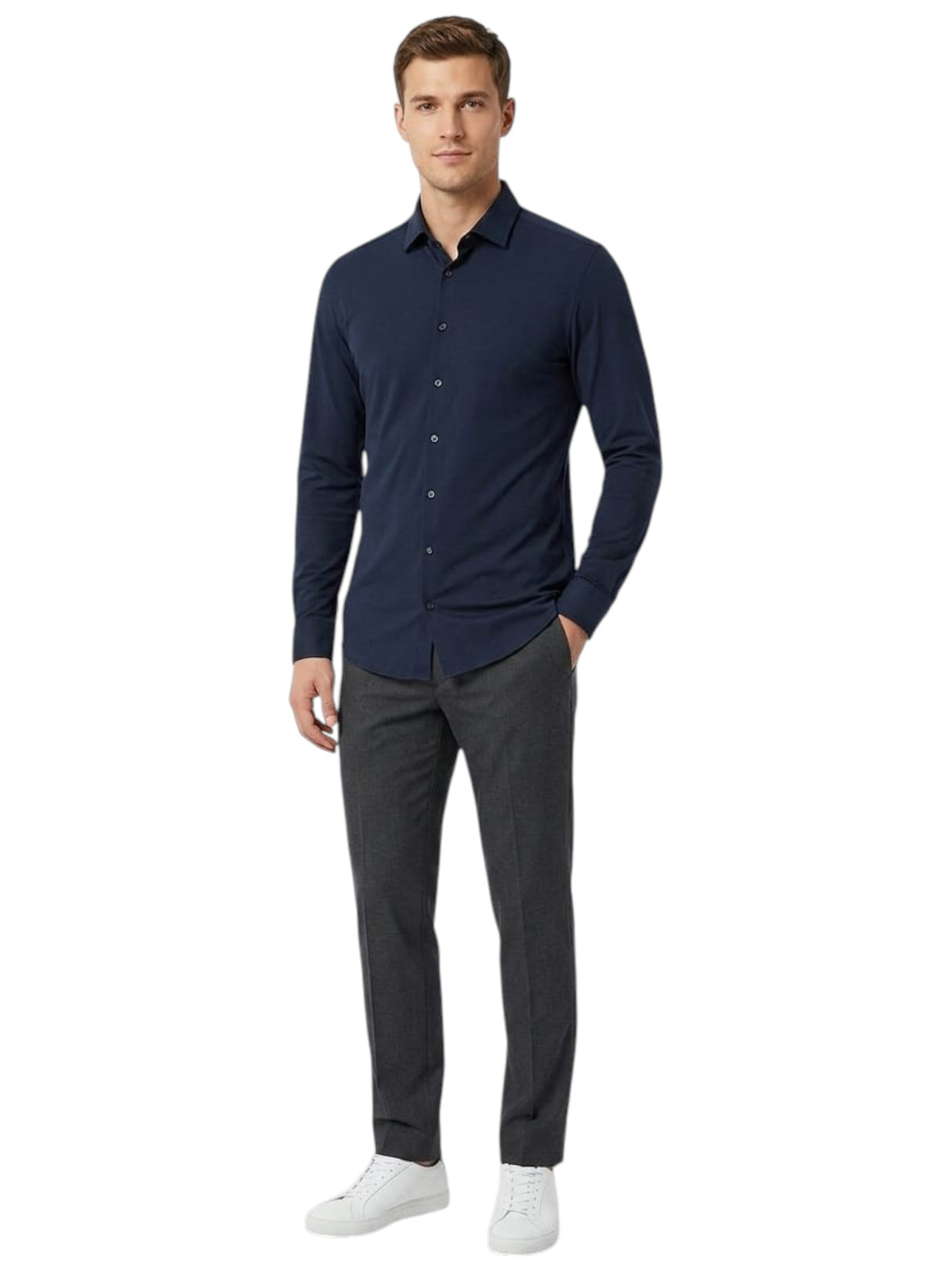 Image for Men's Plain Solid Dress Shirt,Navy