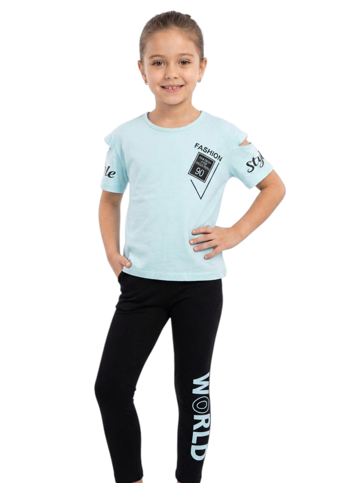 Image for Kids Girl's Printed Casual Set,Light Blue/Black