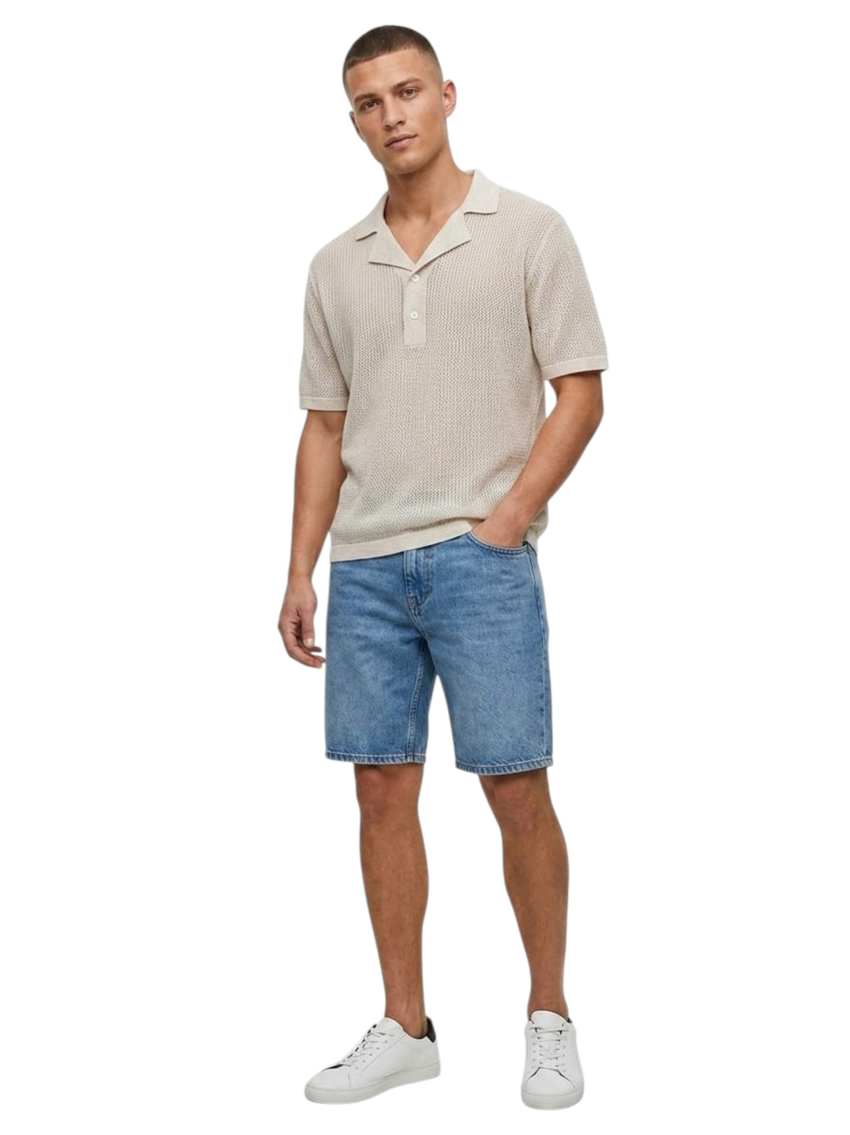 Image for Men's Open Textured Top,Beige