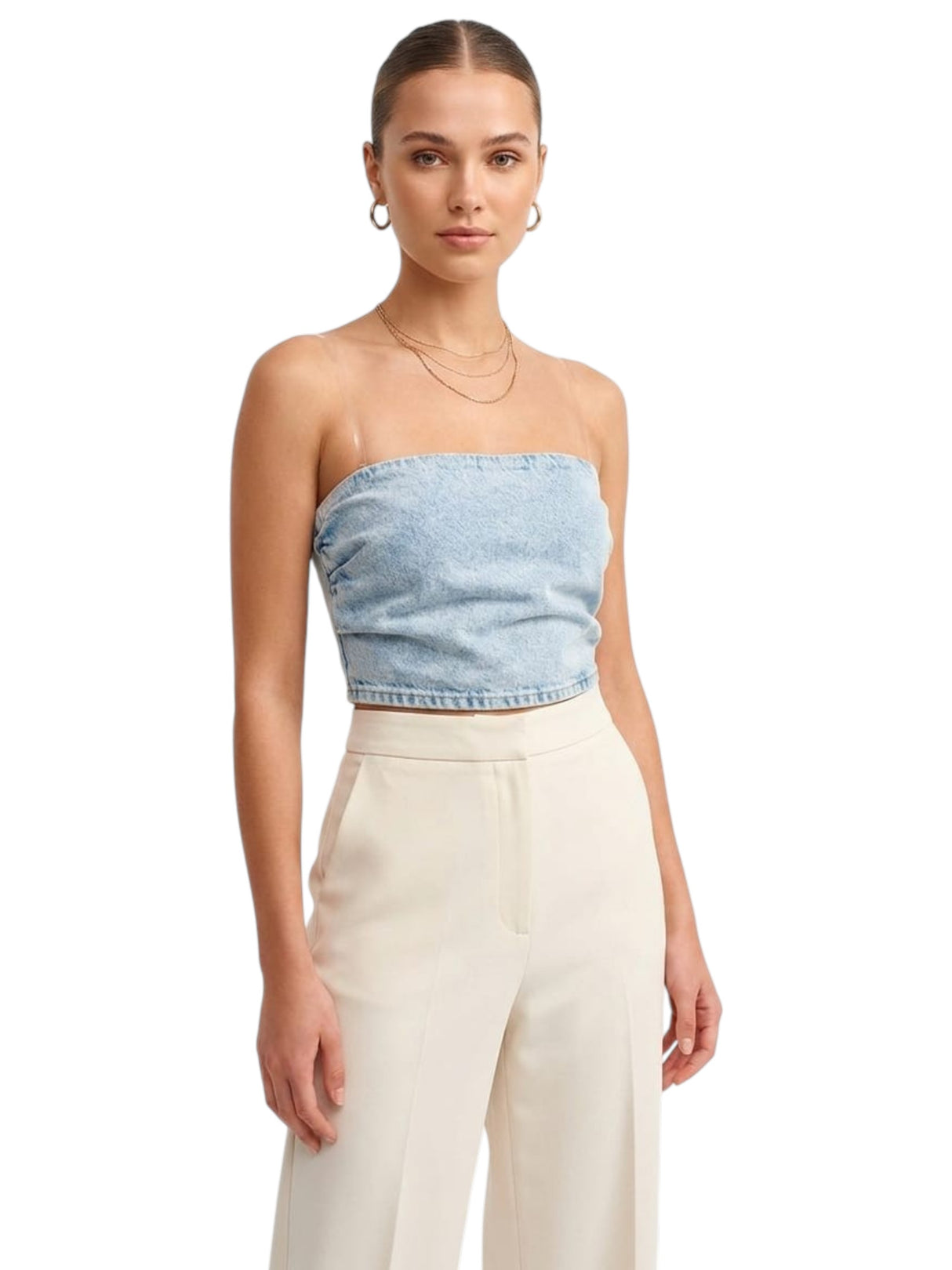 Image for Women's Plain Denim Crop Top,Light Blue